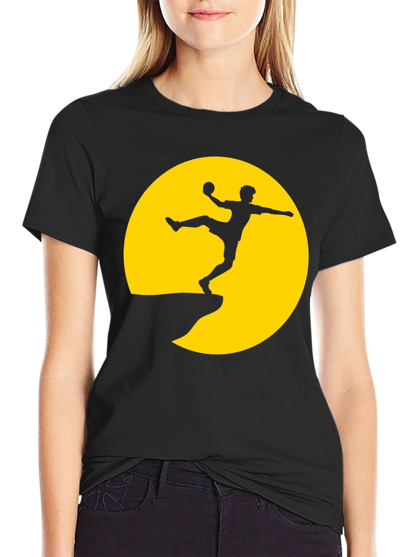 Black Silhouette Soccer Player Graphic Tee view 2