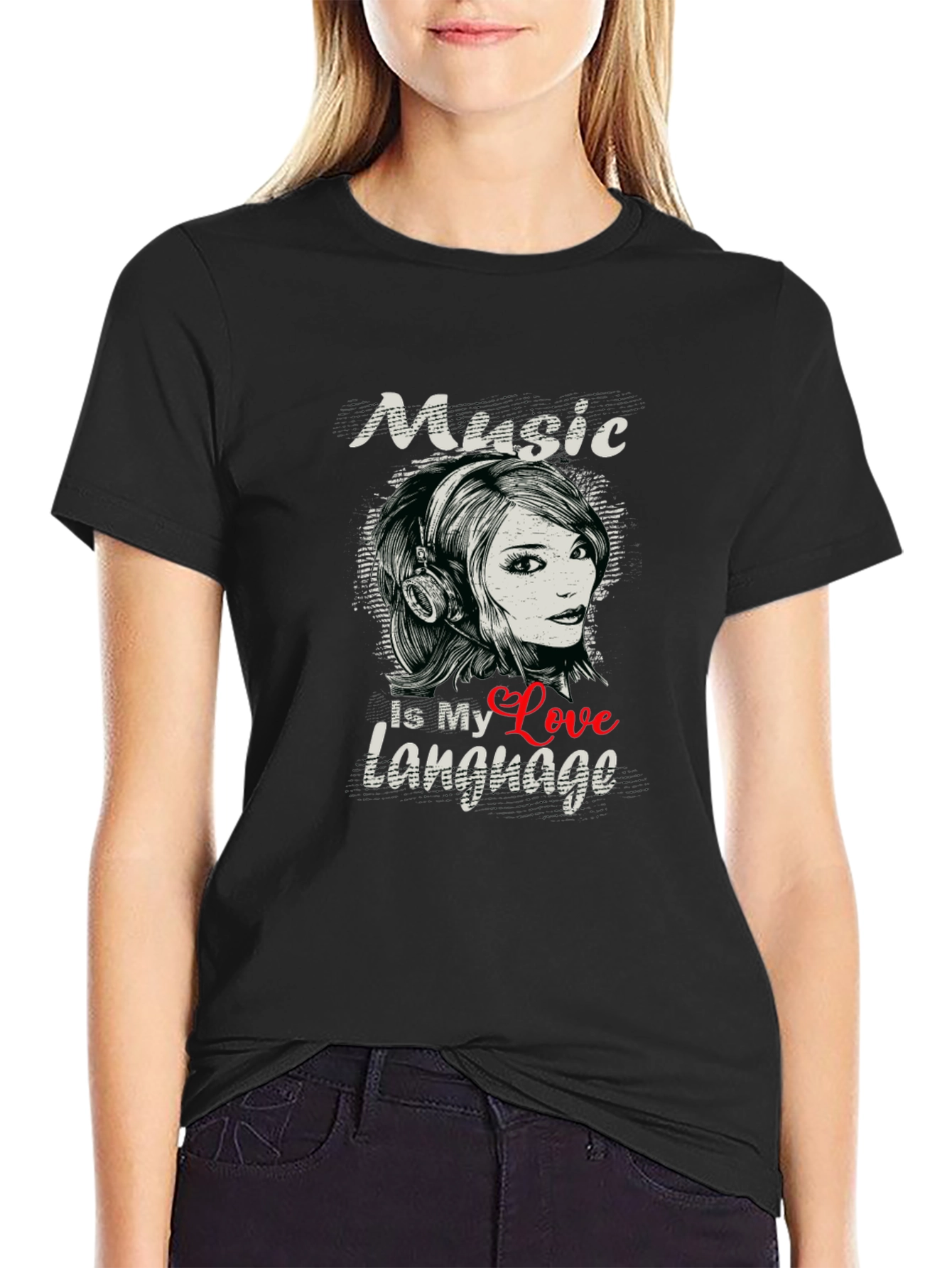 Black Music Is My Love Language Black T-Shirt view 2
