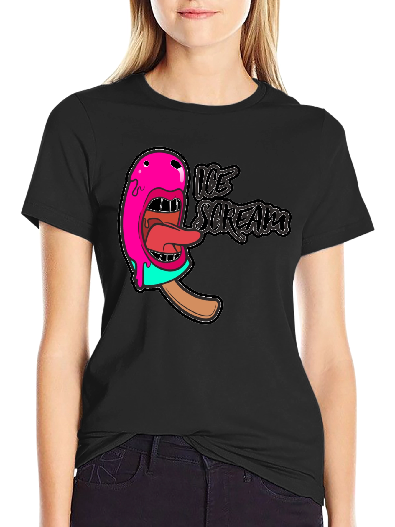 Black Ice Scream Graphic T-Shirt - Black Cotton Tee view 2