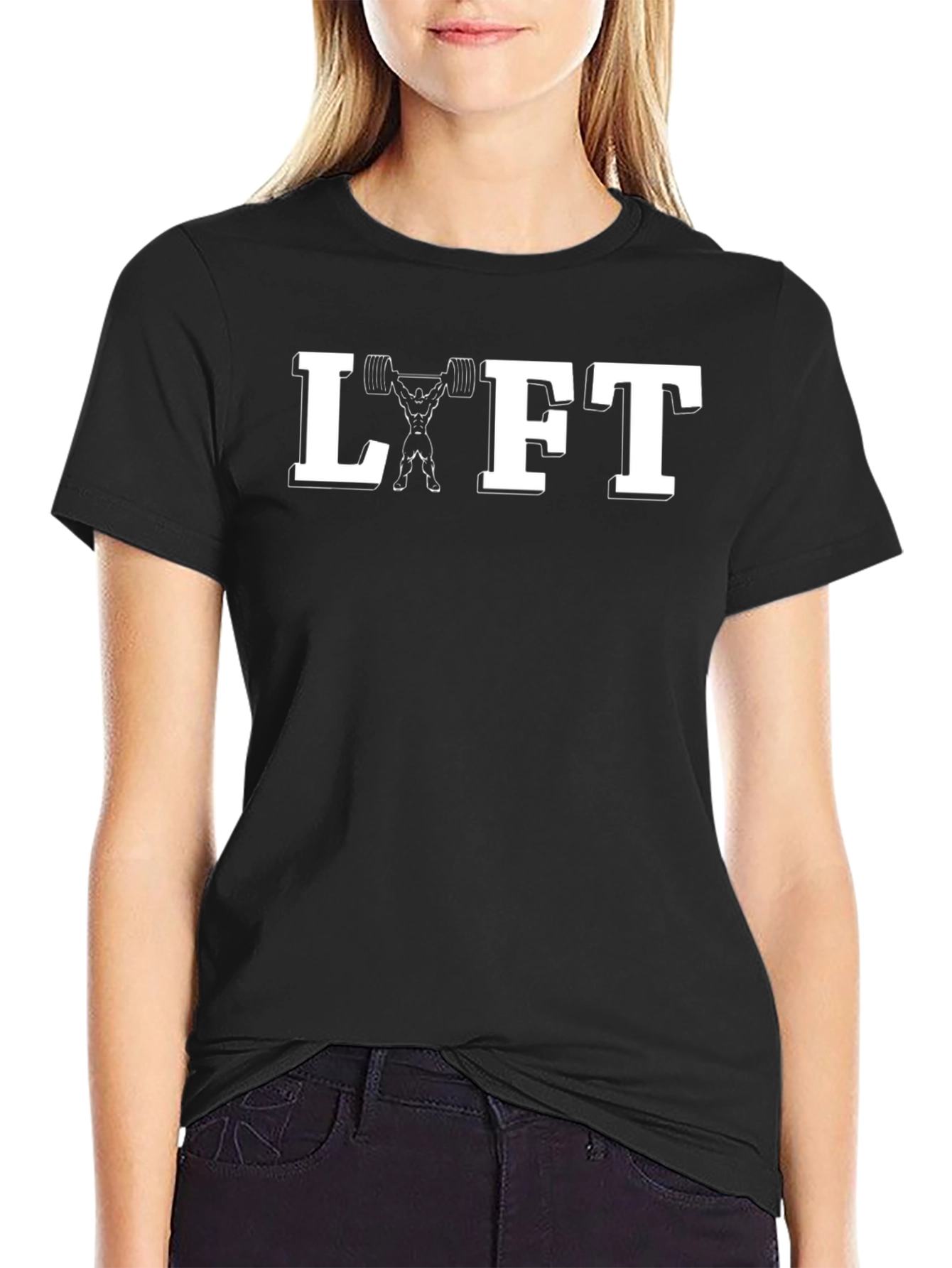 Black Lift Graphic Tee - Black Cotton Gym Shirt view 2