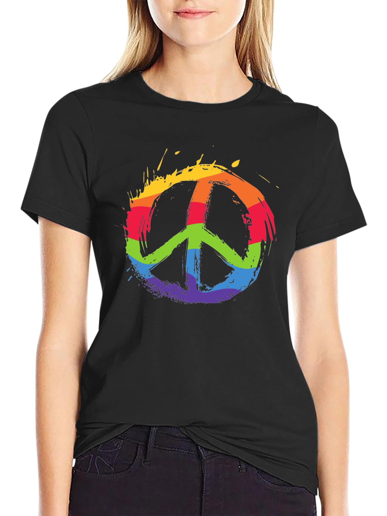Black Rainbow Peace Sign Black T-Shirt view 2