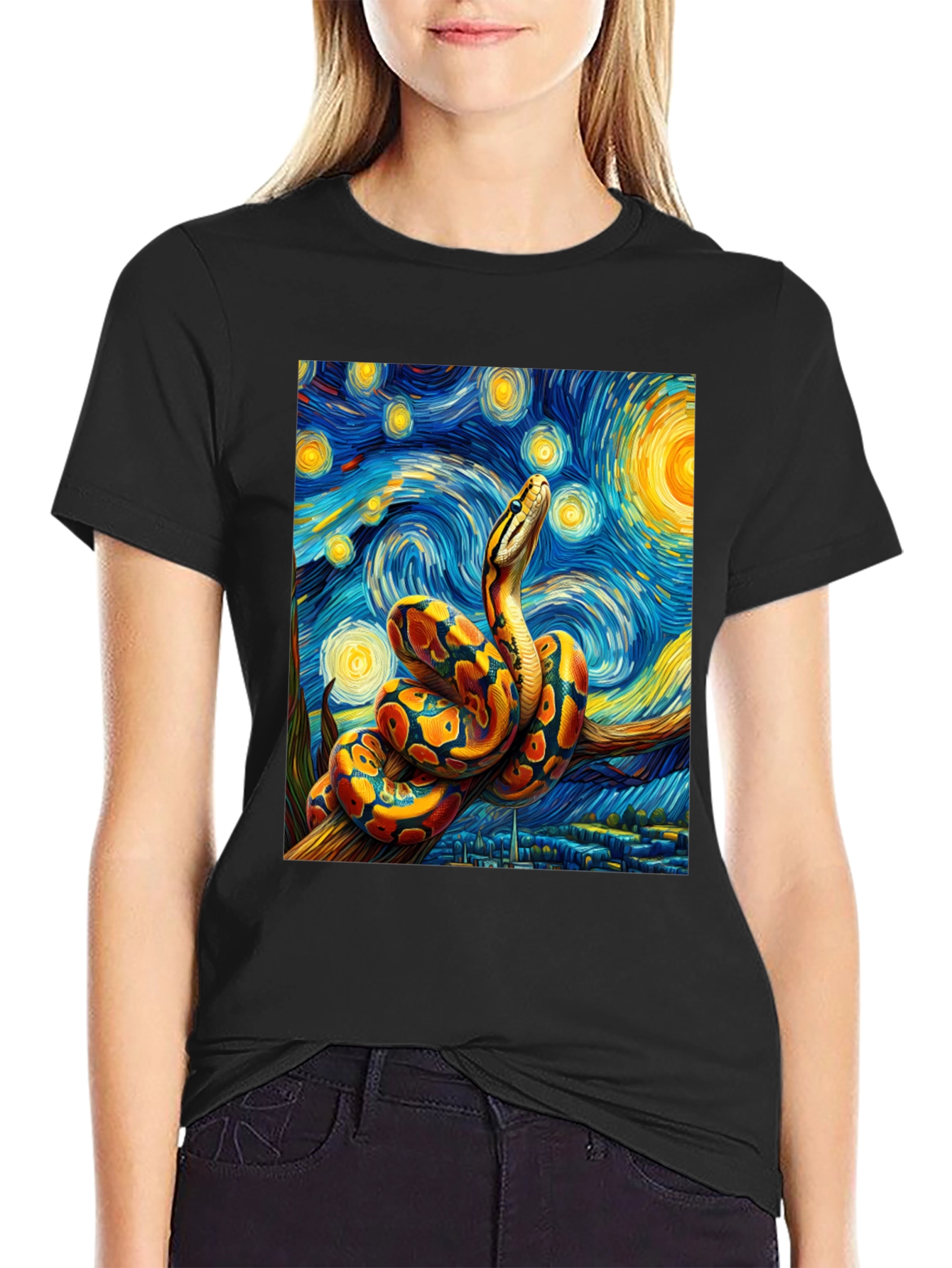Black Starry Night Snake T-Shirt view 2