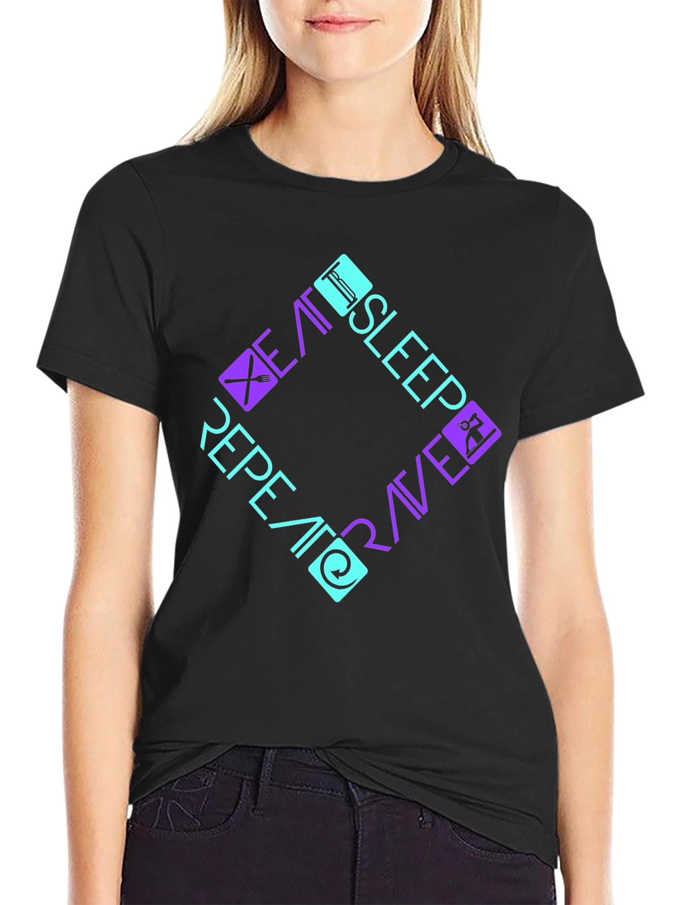 Black Eat Sleep Rave Repeat Graphic Tee view 2