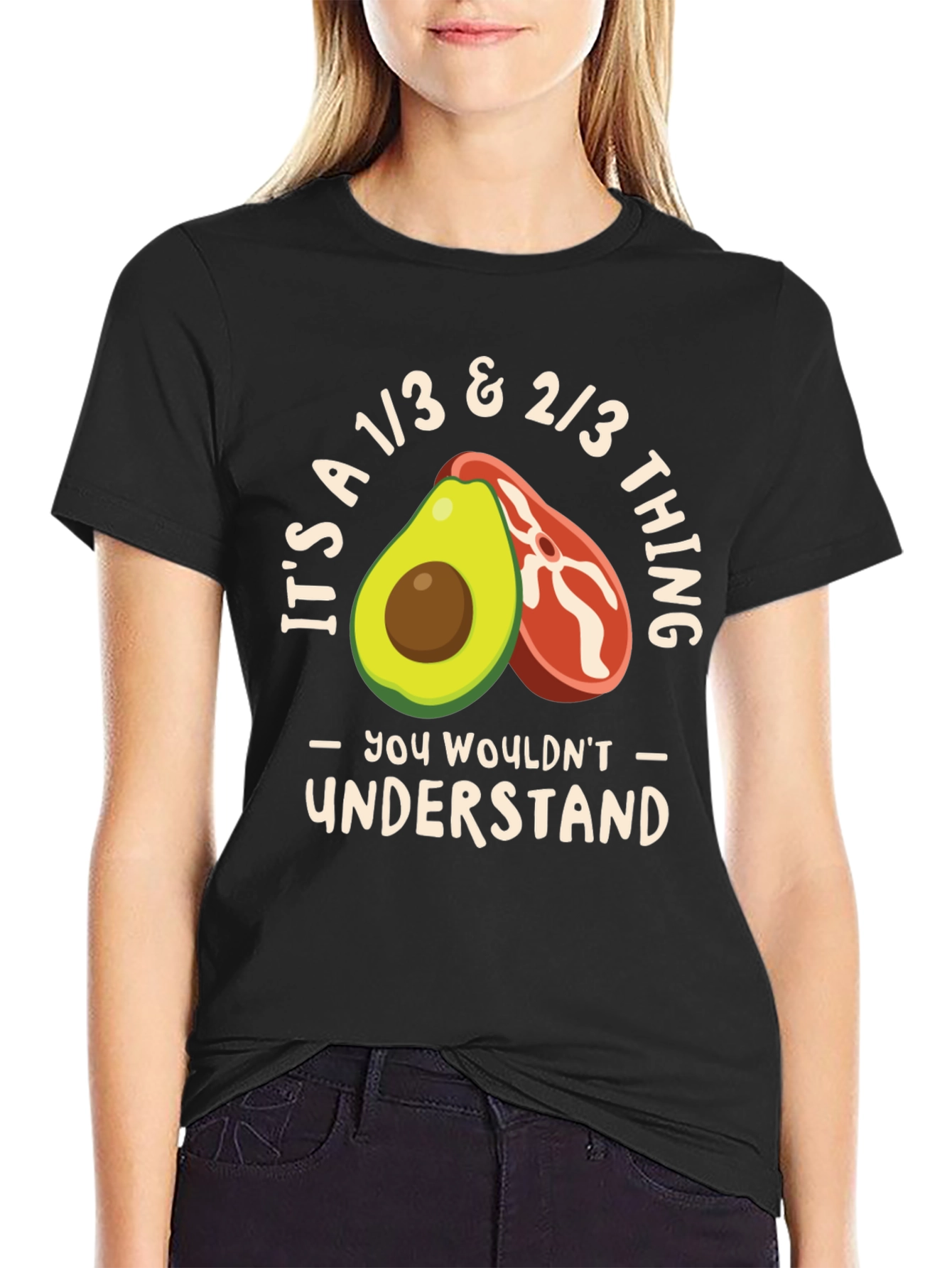 Black Avocado & Steak Funny Keto T-Shirt view 2