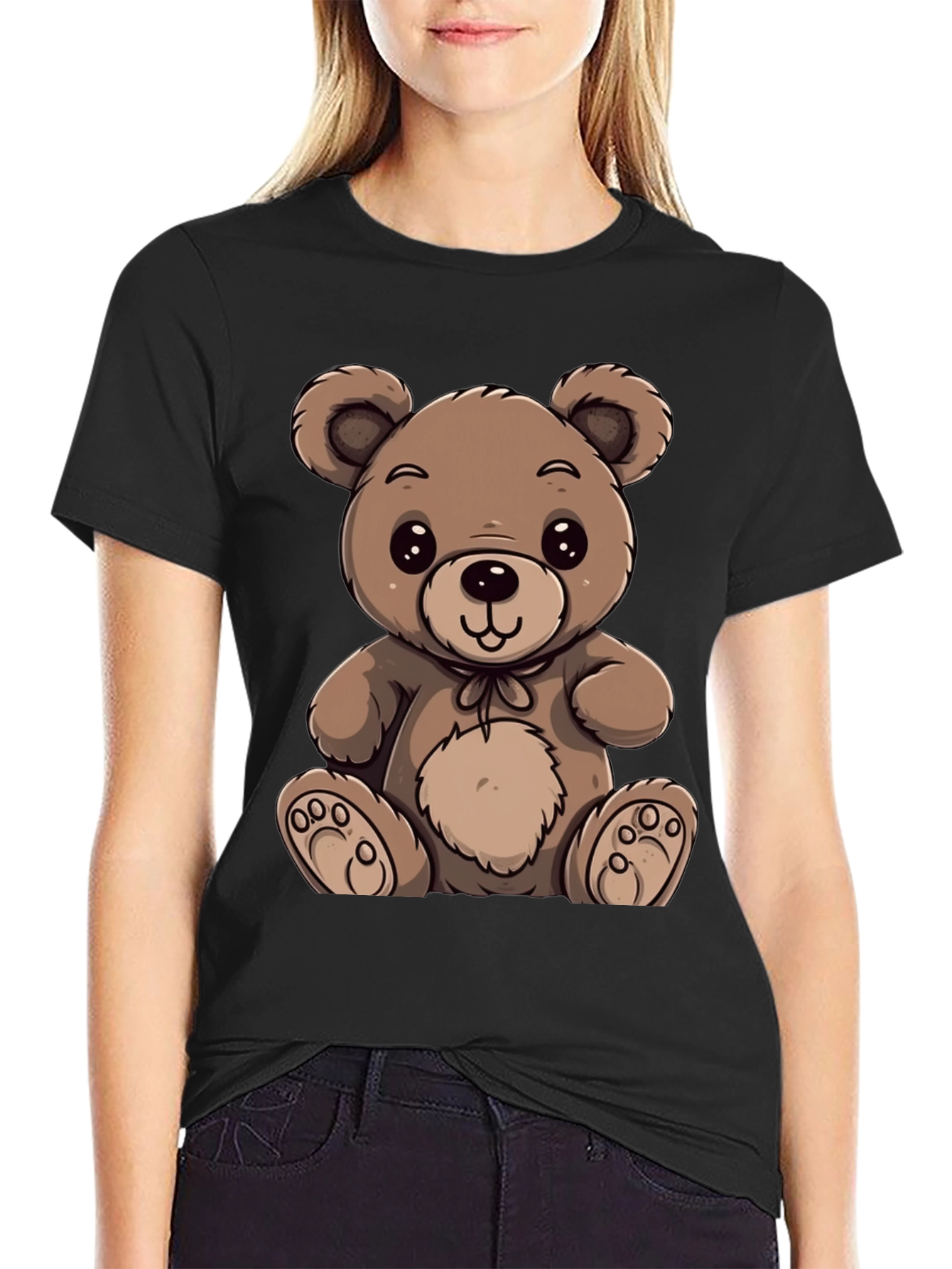 Black Cute Teddy Bear Graphic Tee view 2