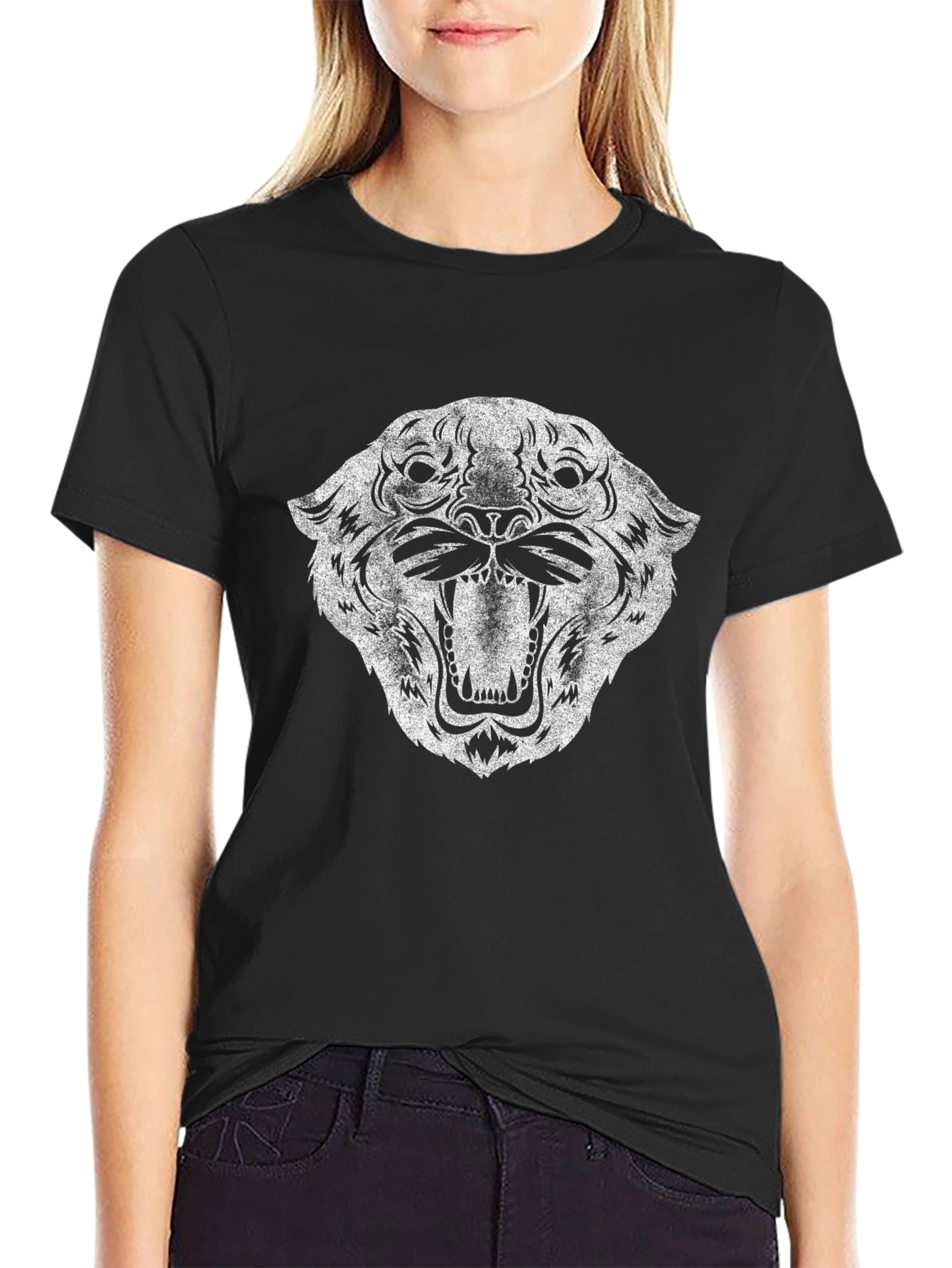 Black Black T-Shirt with Distressed Tiger Graphic view 2