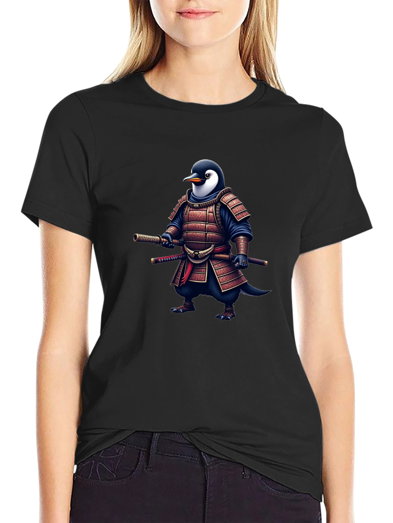 Black Samurai Penguin T-Shirt - Unique Graphic Tee view 2