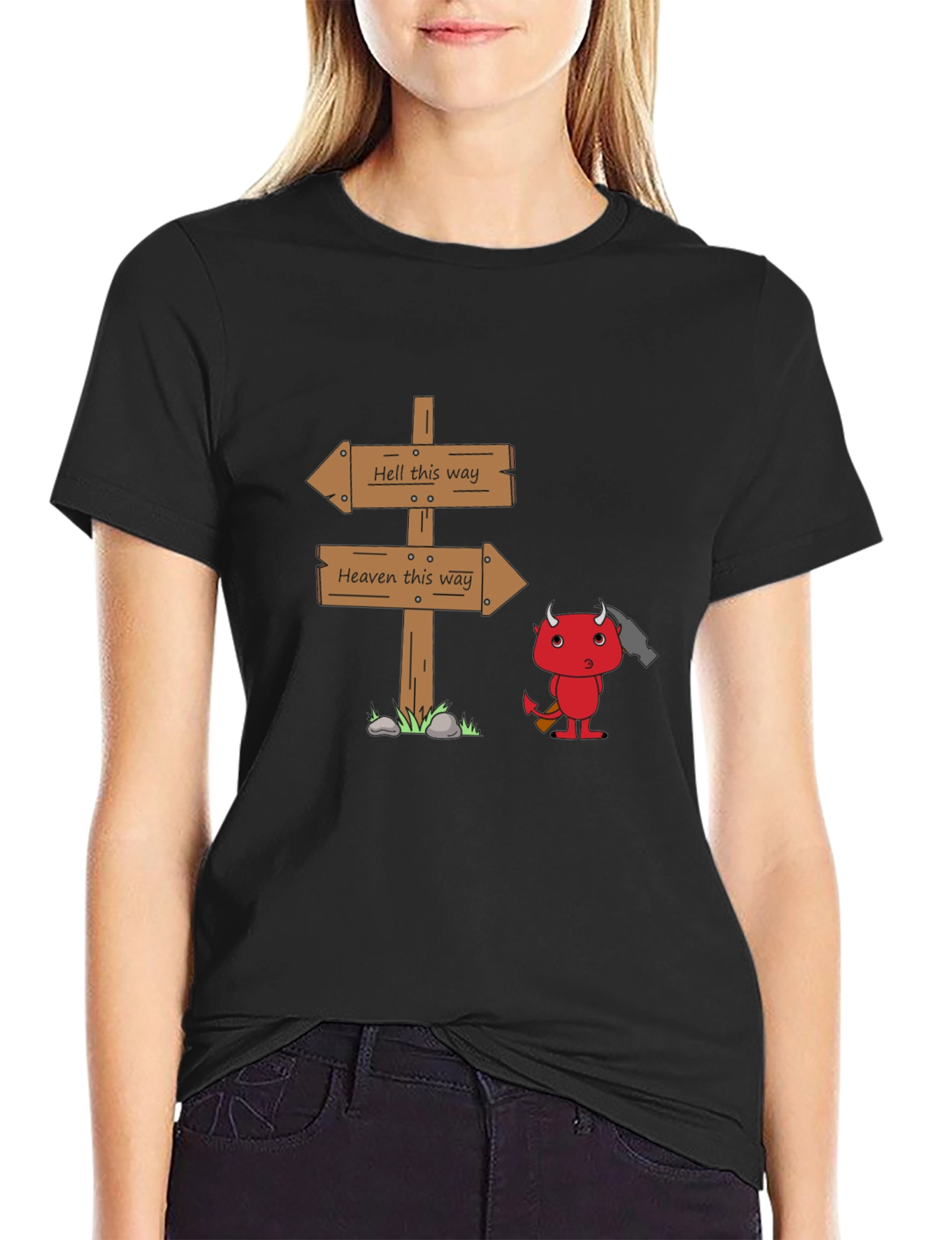 Black Heaven or Hell T-Shirt - Funny Devil Graphic Tee view 2