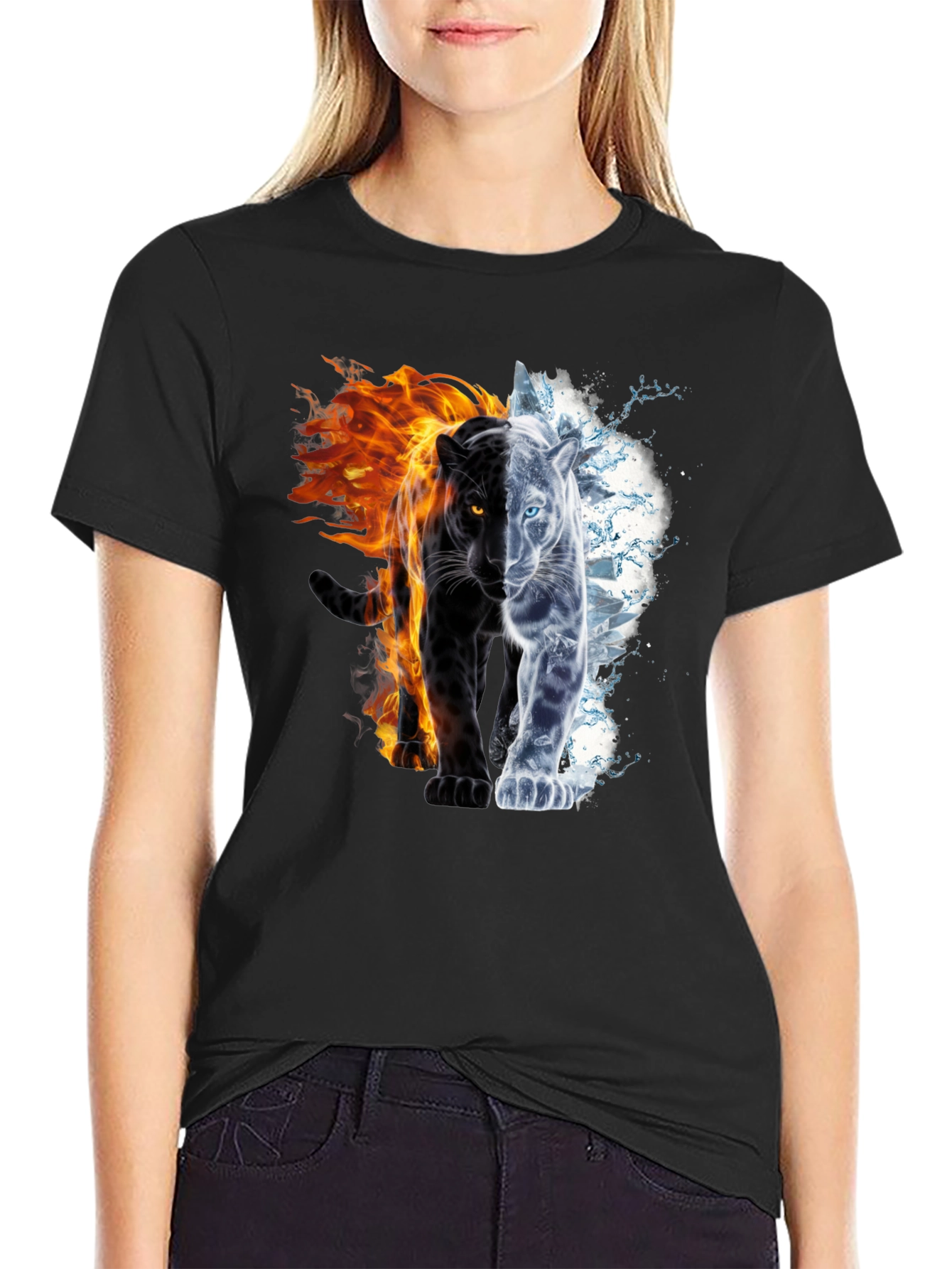 Black Fire and Ice Panther Graphic Tee - Black view 2