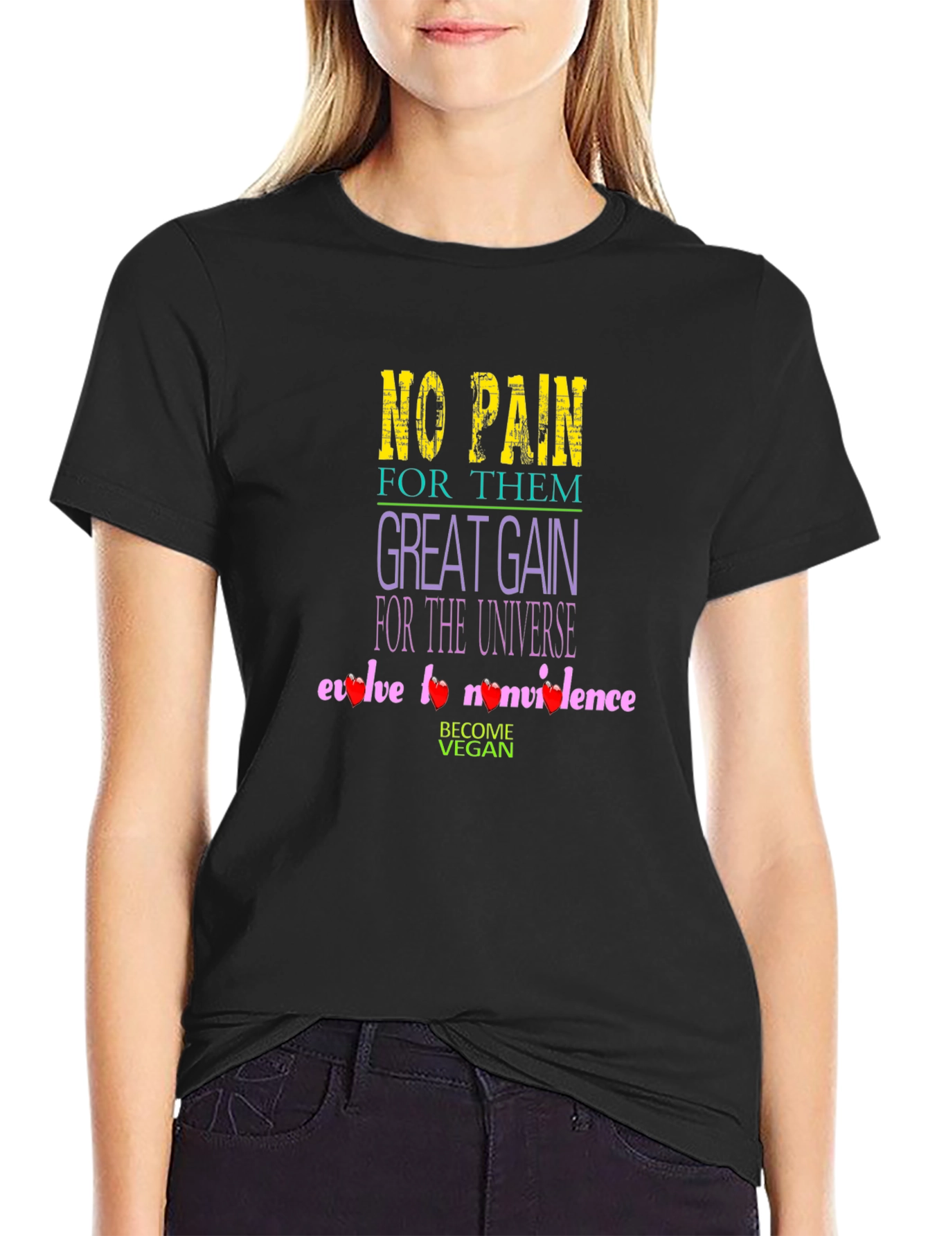 Black Vegan No Pain Great Gain T-Shirt view 2