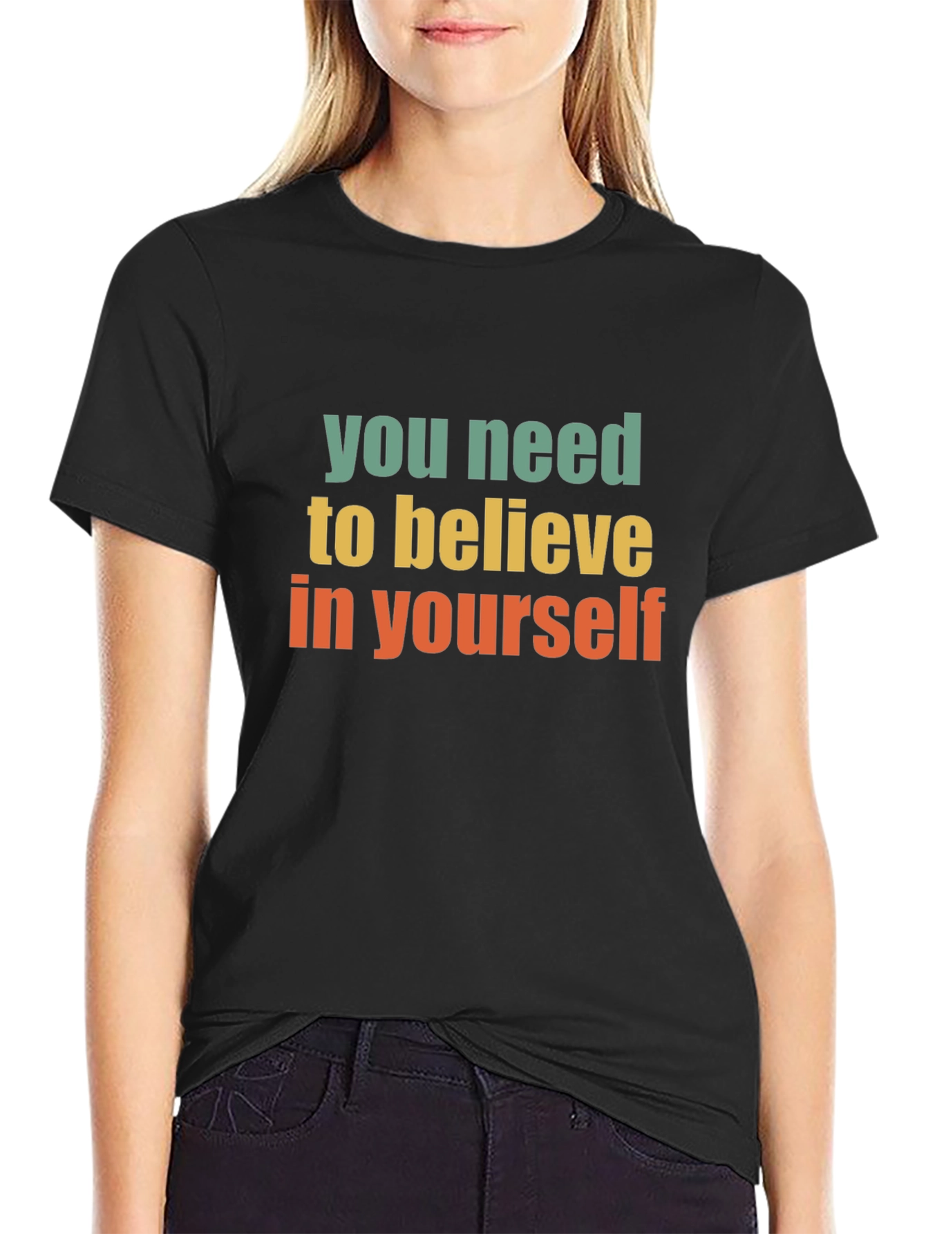 Black Believe in Yourself Black Graphic T-Shirt view 2