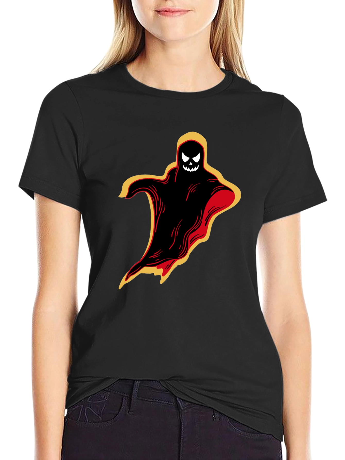Black Halloween Ghost Graphic Tee - Spooky Black T-Shirt view 2