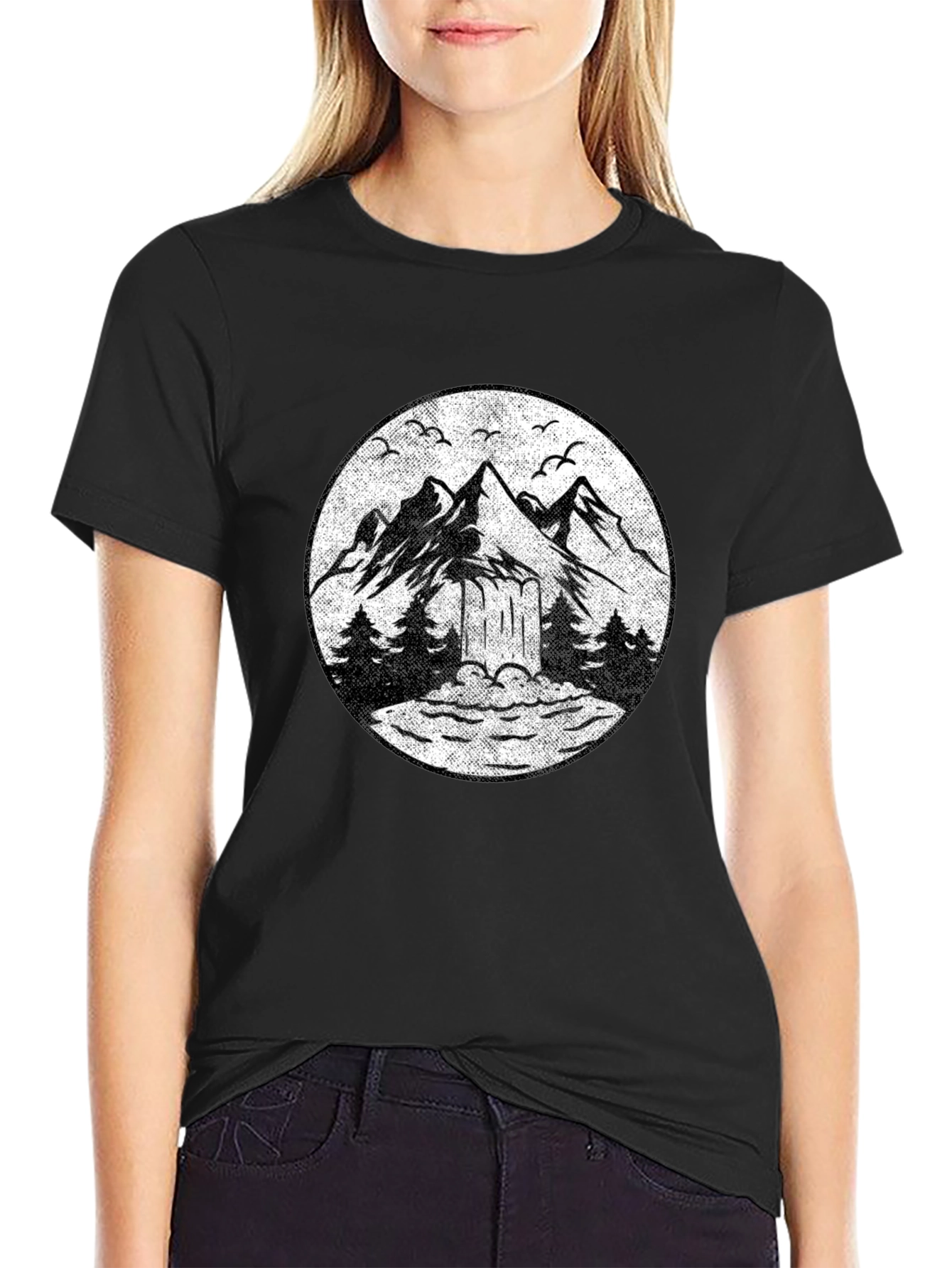 Black Mountain Scene Graphic Tee - Black Unisex T-Shirt view 2