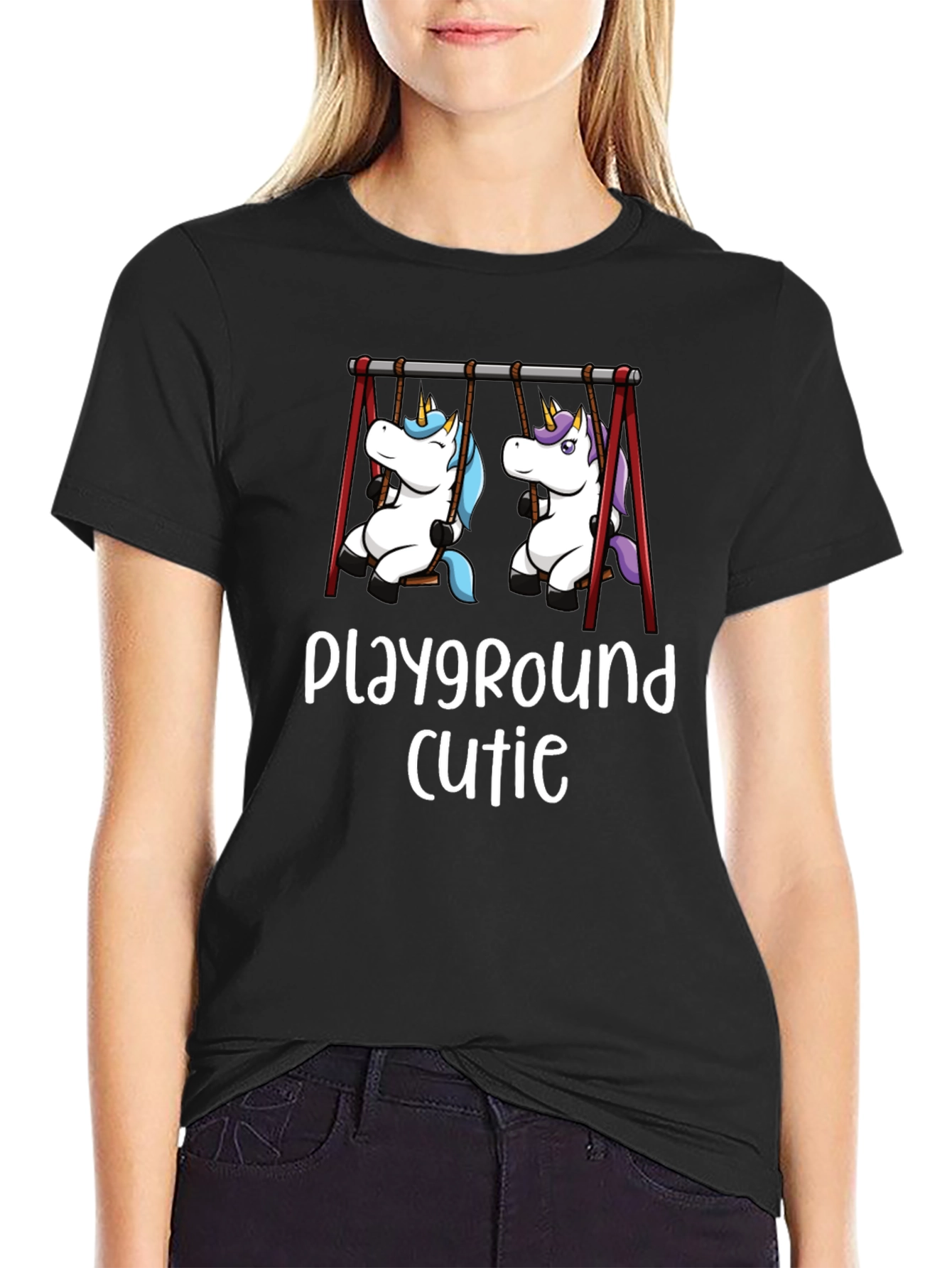 Black Playground Cutie Unicorns Graphic Tee view 2