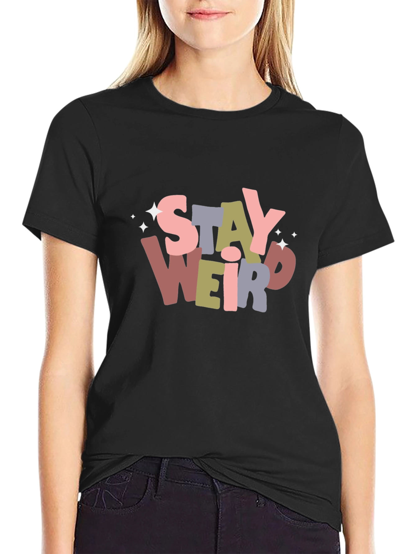 Black Stay Weird Graphic Tee - Unisex Softstyle T-Shirt view 2