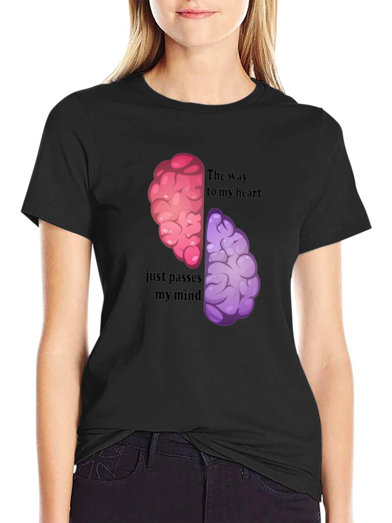 Black Brain Humor Graphic T-Shirt - The Way to My Heart view 2