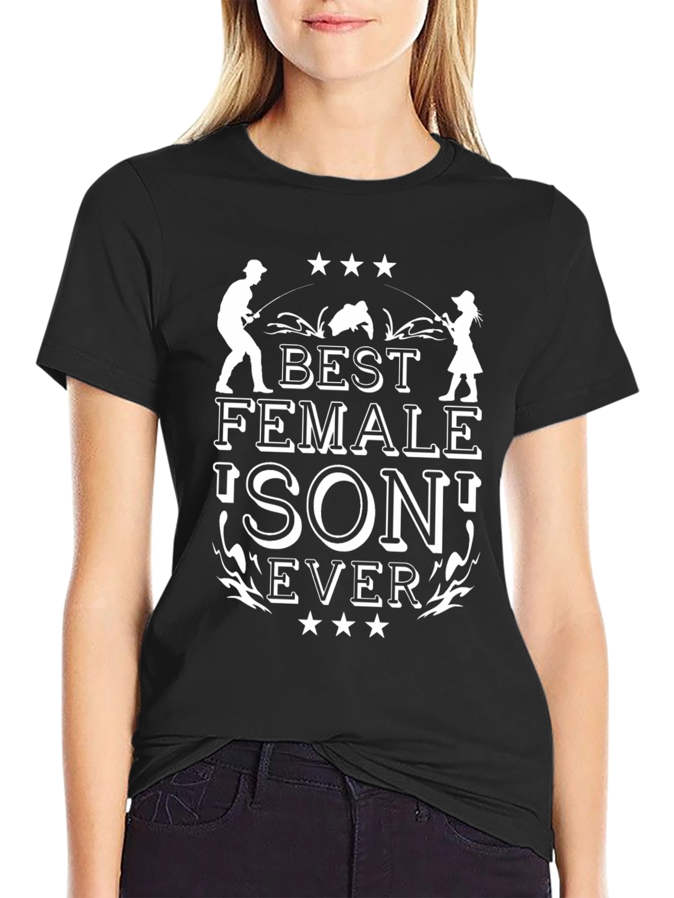 Black Best Female Son Ever T-Shirt - Fishing Design view 2