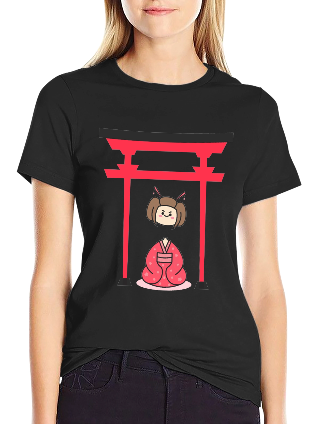 Black Japanese Geisha T-Shirt - Black view 2