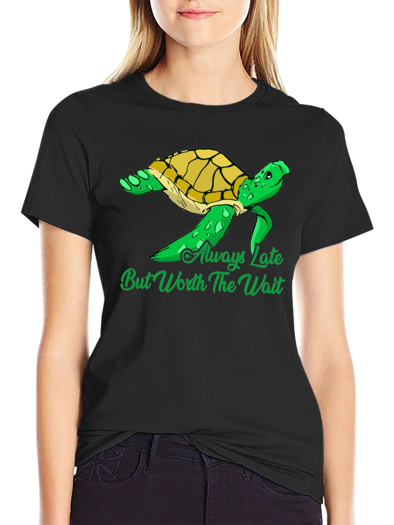 Black Always Late Turtle Graphic T-Shirt view 2