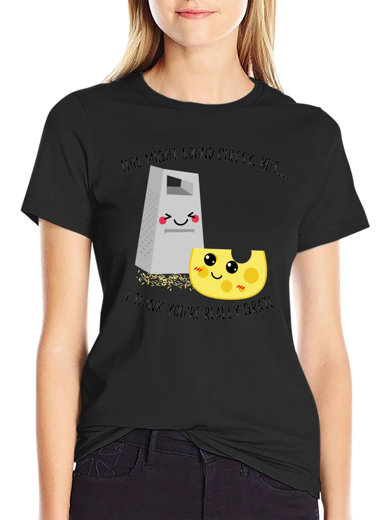 Black Funny "Cheesy Grate" Graphic T-Shirt view 2