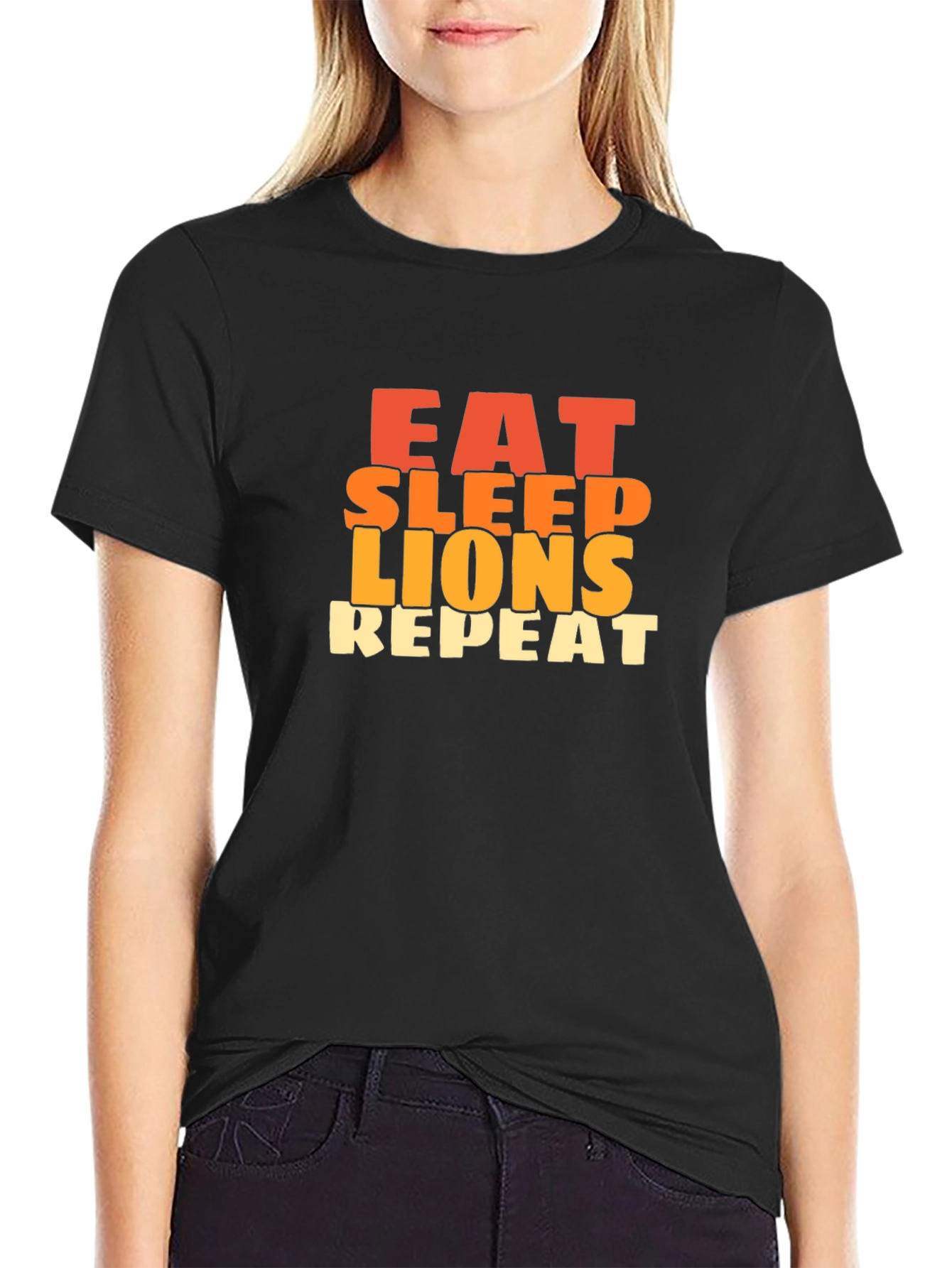 Black Eat Sleep Lions Repeat Graphic Tee - Black Cotton T-Shirt view 2