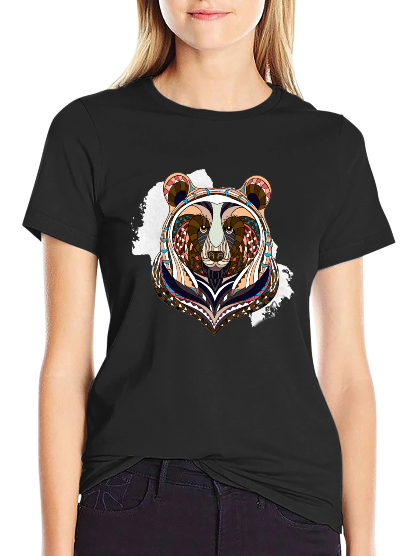 Black Bear Graphic Tee - Unique Tribal Design view 2