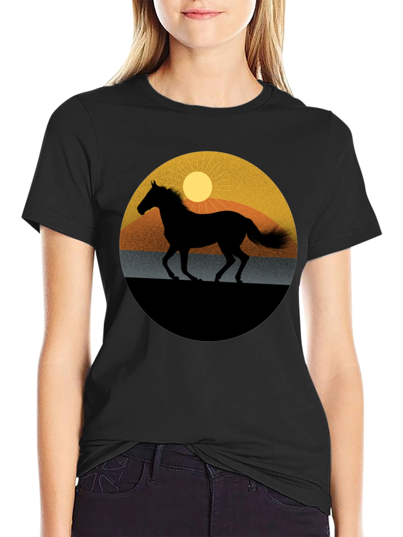 Black Horse Silhouette Graphic Tee - Sunset Design view 2