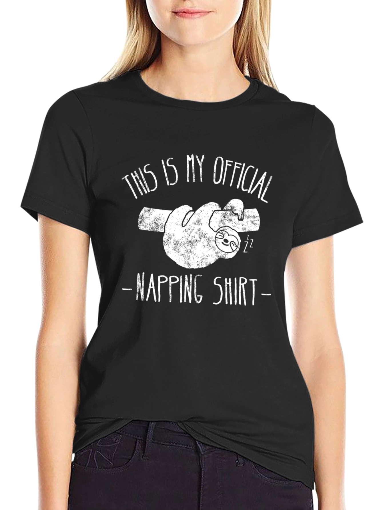 Black Napping Sloth T-Shirt: Official Sleep Shirt view 2