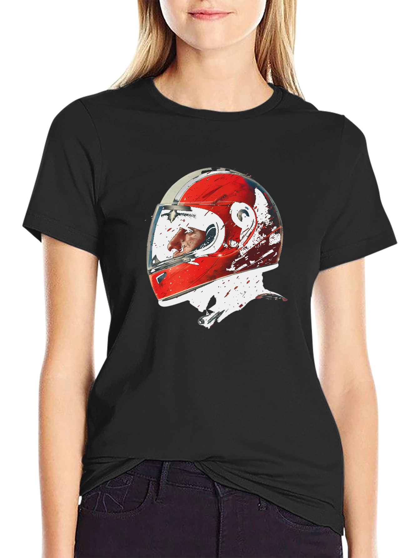 Black Racing Helmet Graphic Tee - Motorsport Fan Apparel view 2