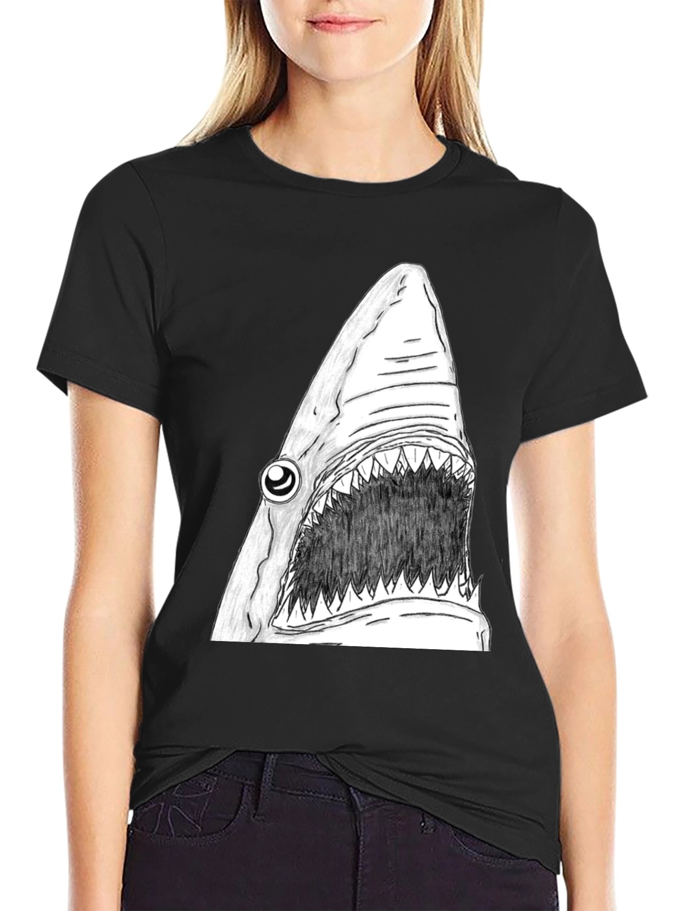Black Shark Graphic Tee - Men's Black Cotton T-Shirt view 2
