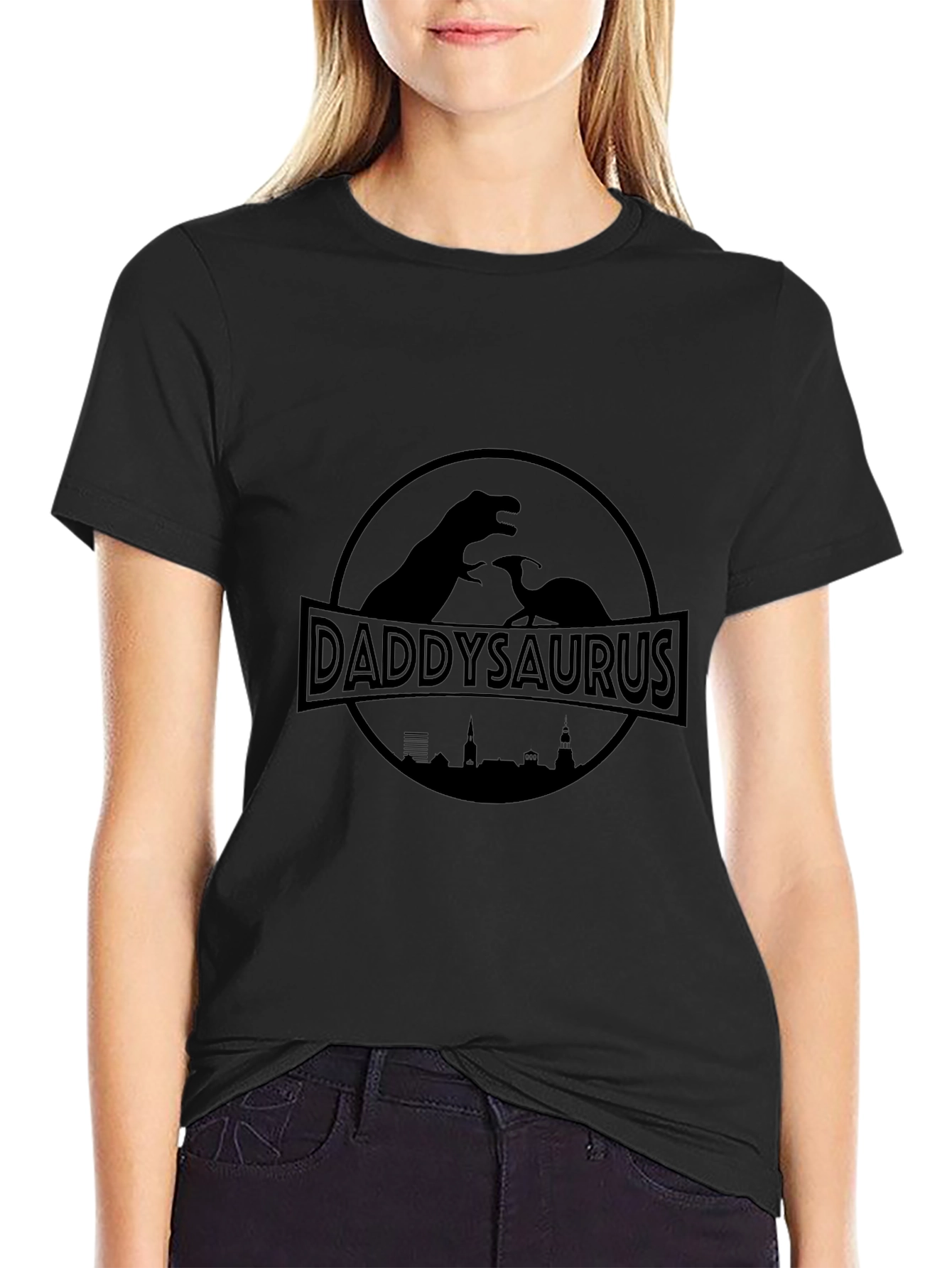 Black Daddysaurus Dinosaur Father's Day T-Shirt view 2