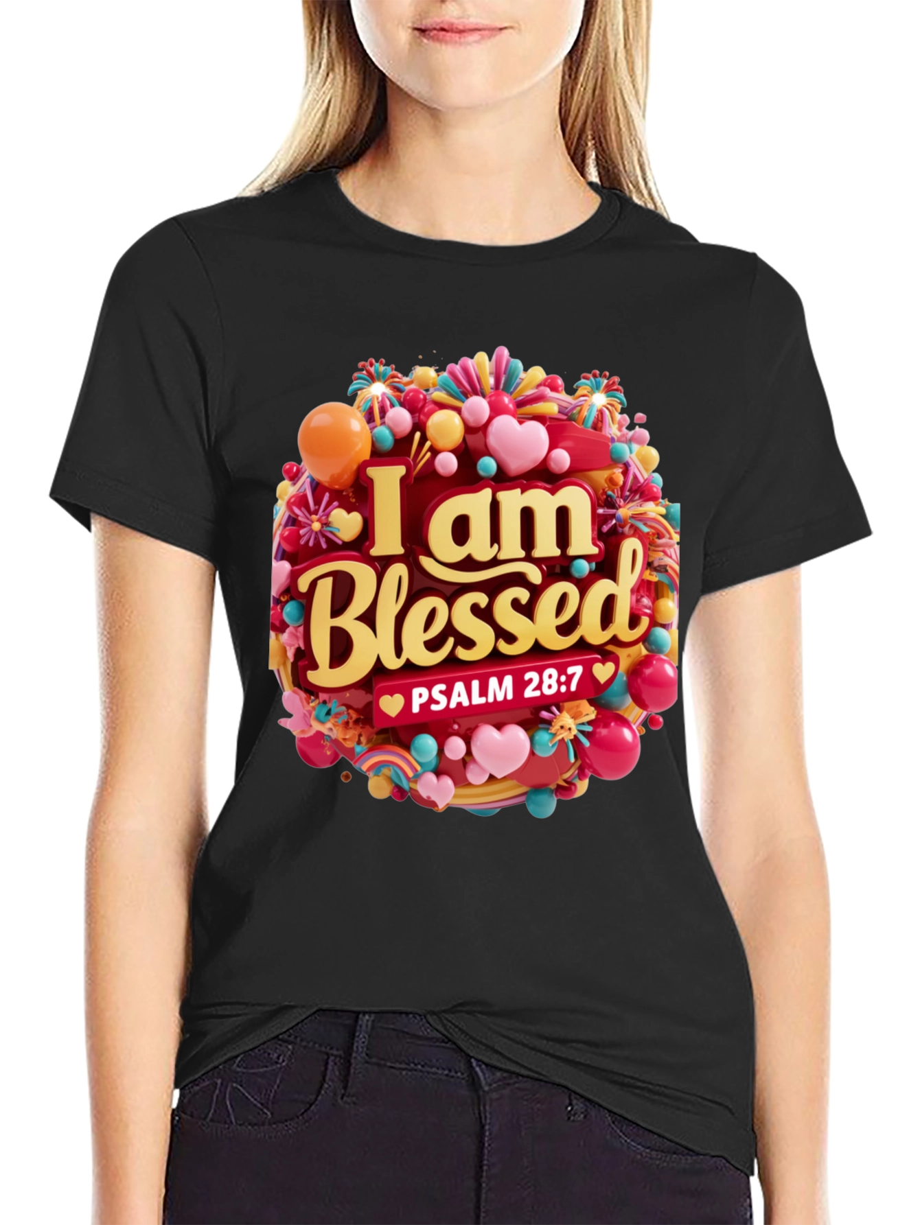 Black I Am Blessed T-Shirt - Psalm 28:7 - Christian Apparel view 2