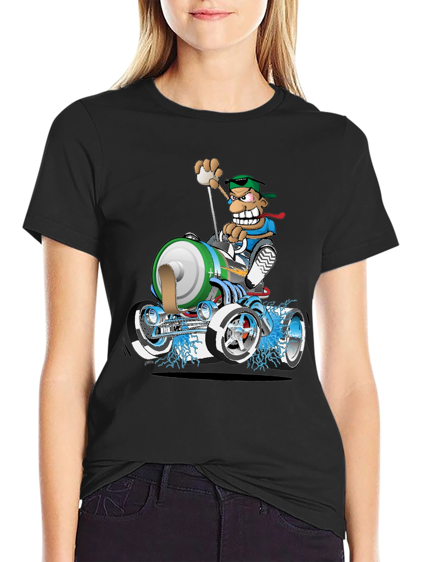 Black Cartoon Race Car T-Shirt view 2
