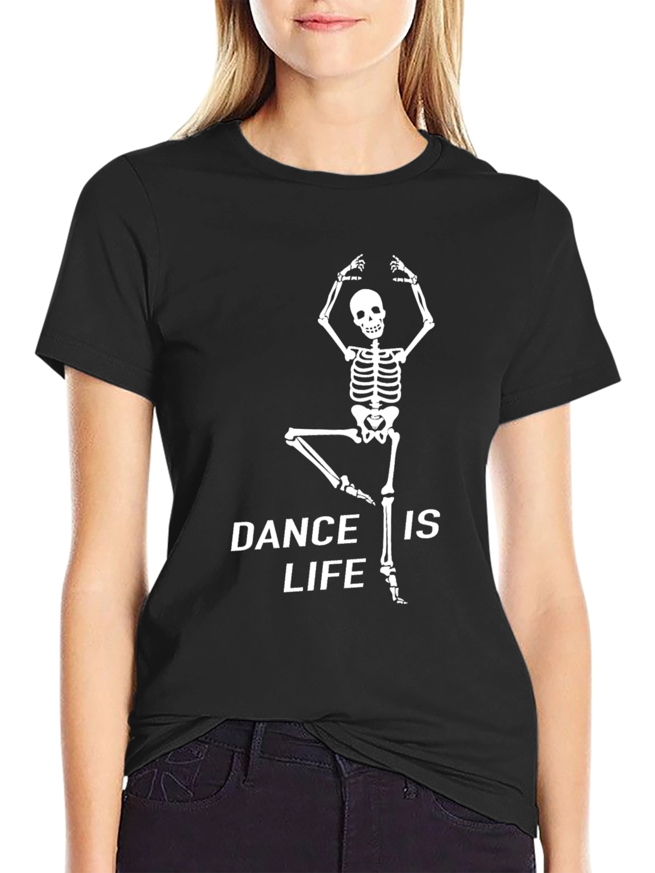 Black Dance is Life Skeleton T-Shirt - Black Cotton Tee view 2