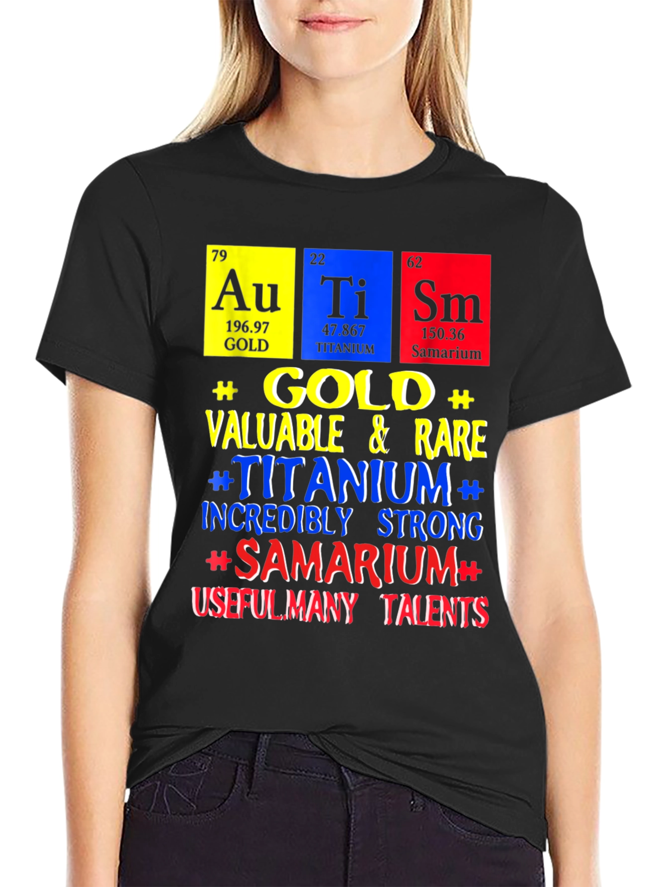 Periodic Table Elements T-Shirt: Gold, Titanium, Samarium - 2