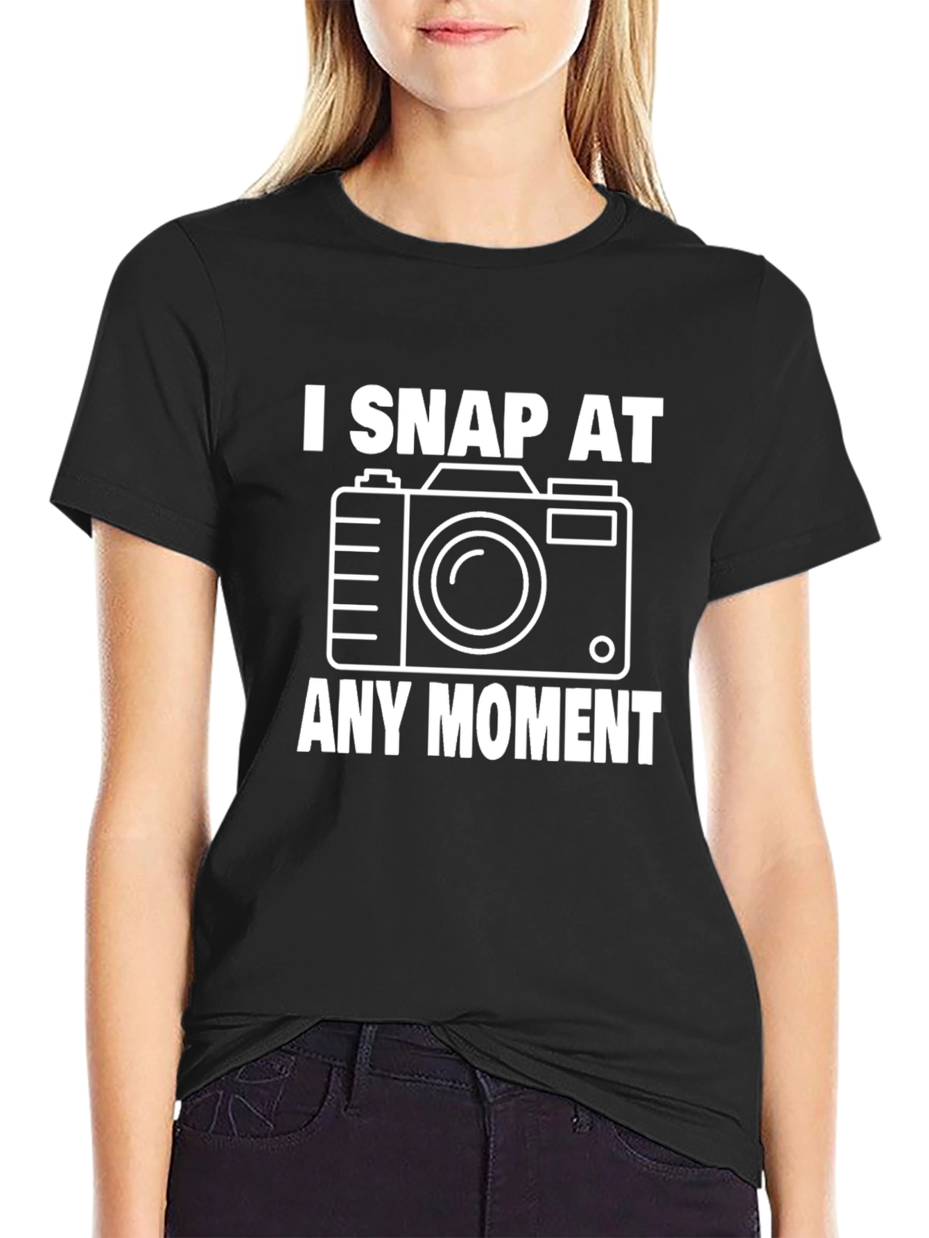 Black I Snap at Any Moment Camera T-Shirt view 2