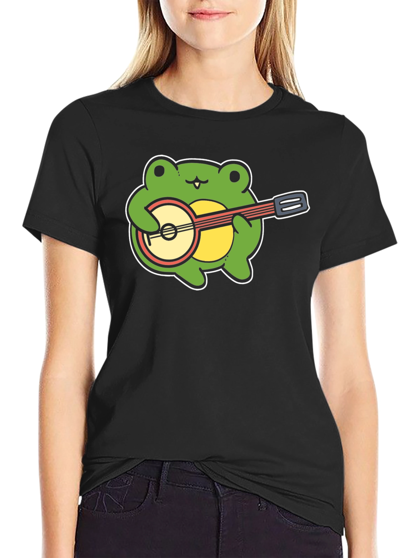 Black Frog Banjo T-Shirt - Cute Musical Tee view 2