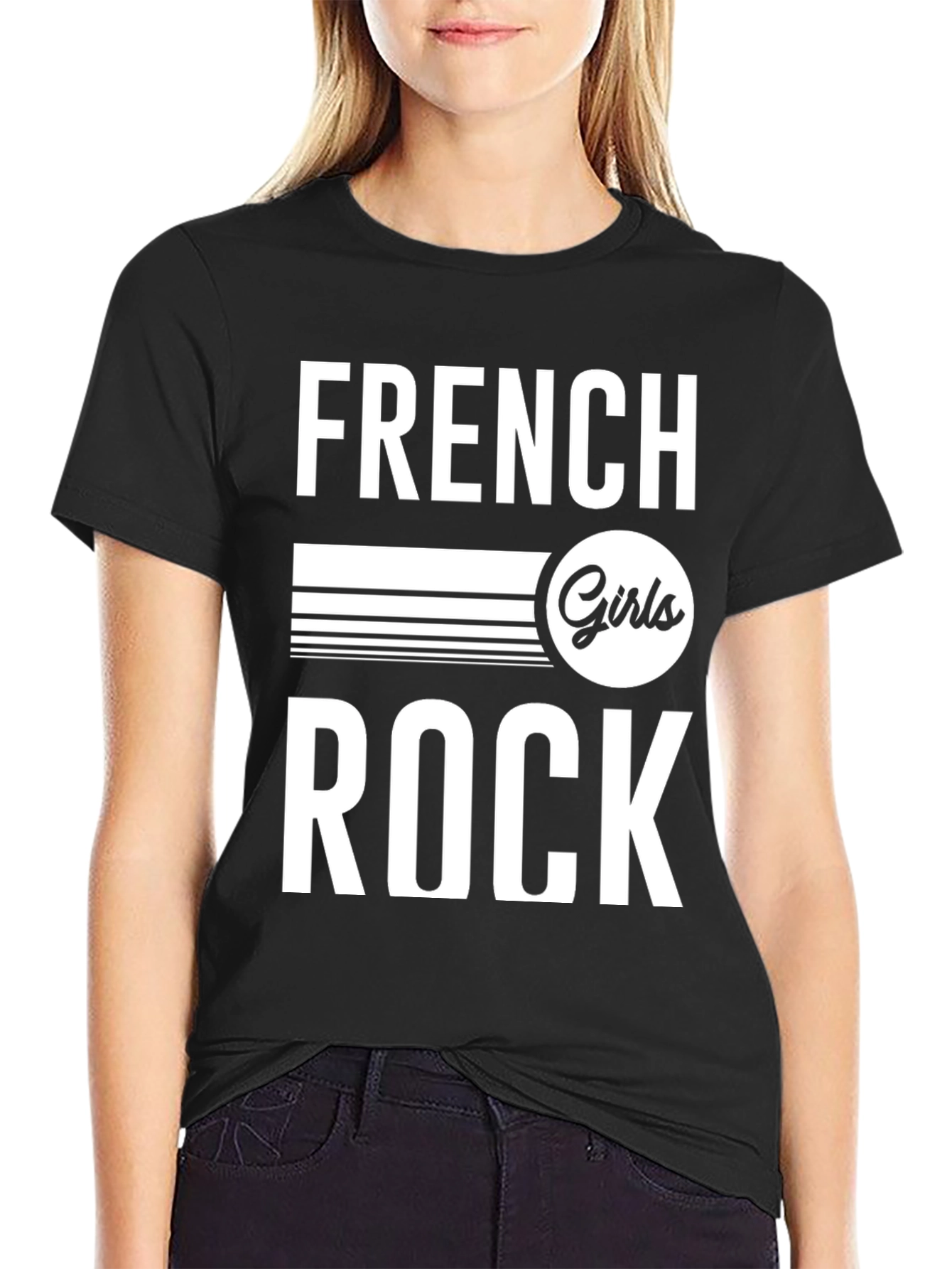 Black French Girls Rock Graphic Tee - Unisex Black T-Shirt view 2