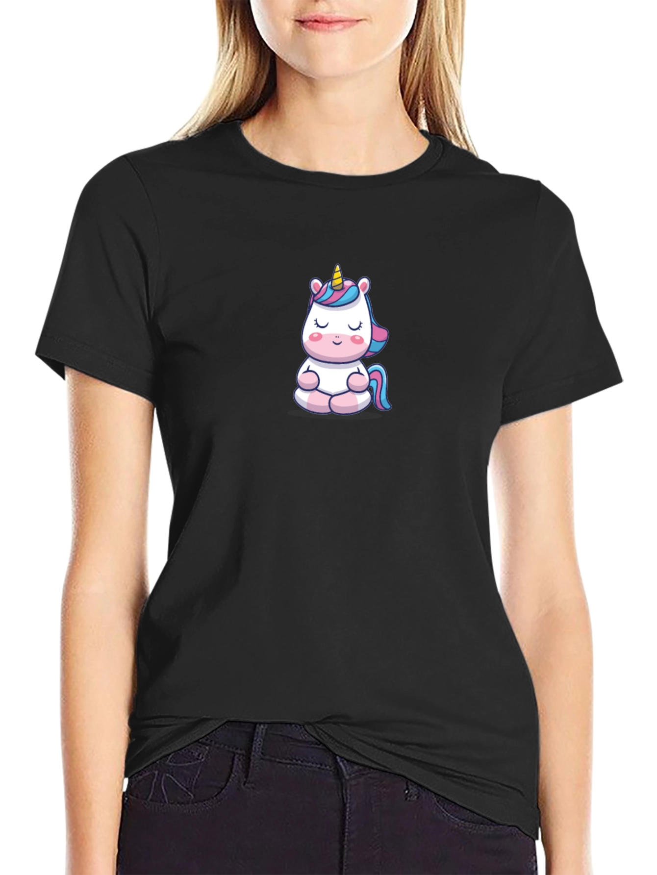 Black Meditating Unicorn Black T-shirt view 2