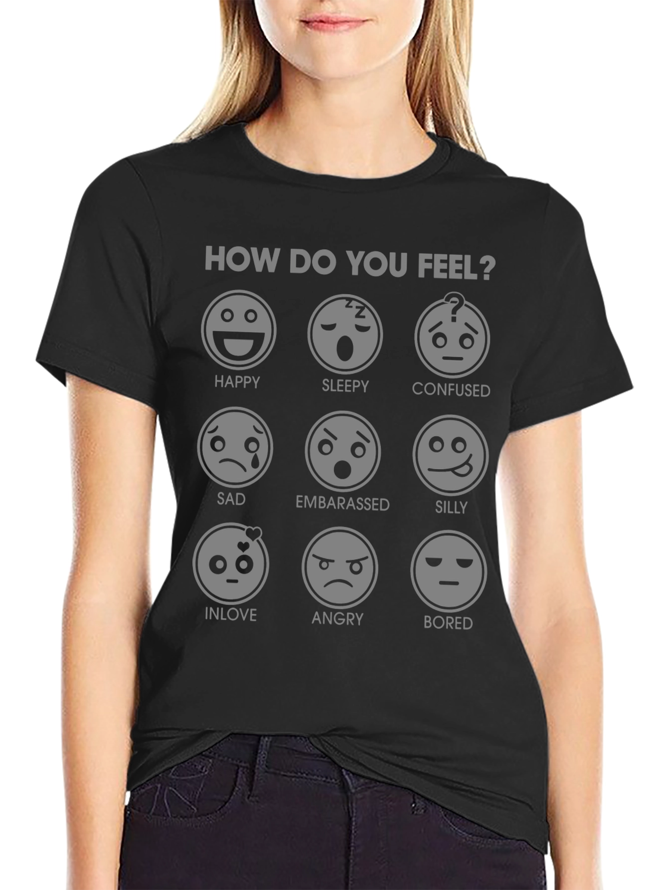 Black Mood Expression T-Shirt - How Do You Feel? view 2