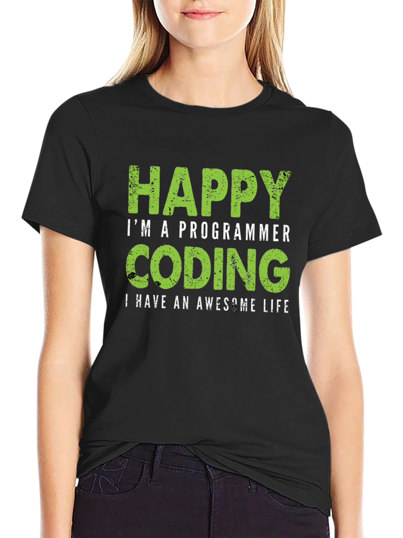 Black Happy Programmer Coding T-Shirt - Awesome Life view 2