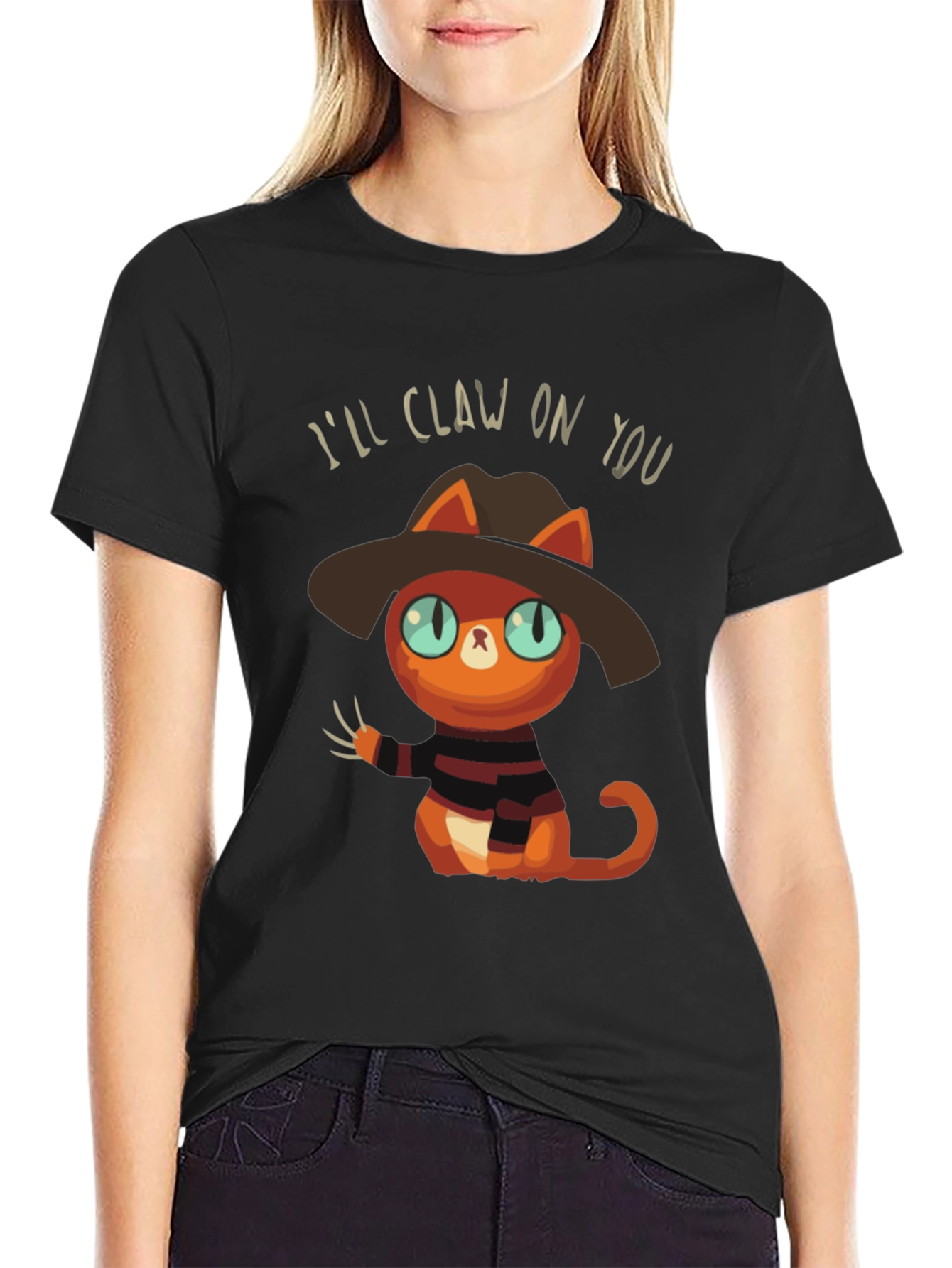 Black I'll Claw On You Cat Graphic Tee view 2