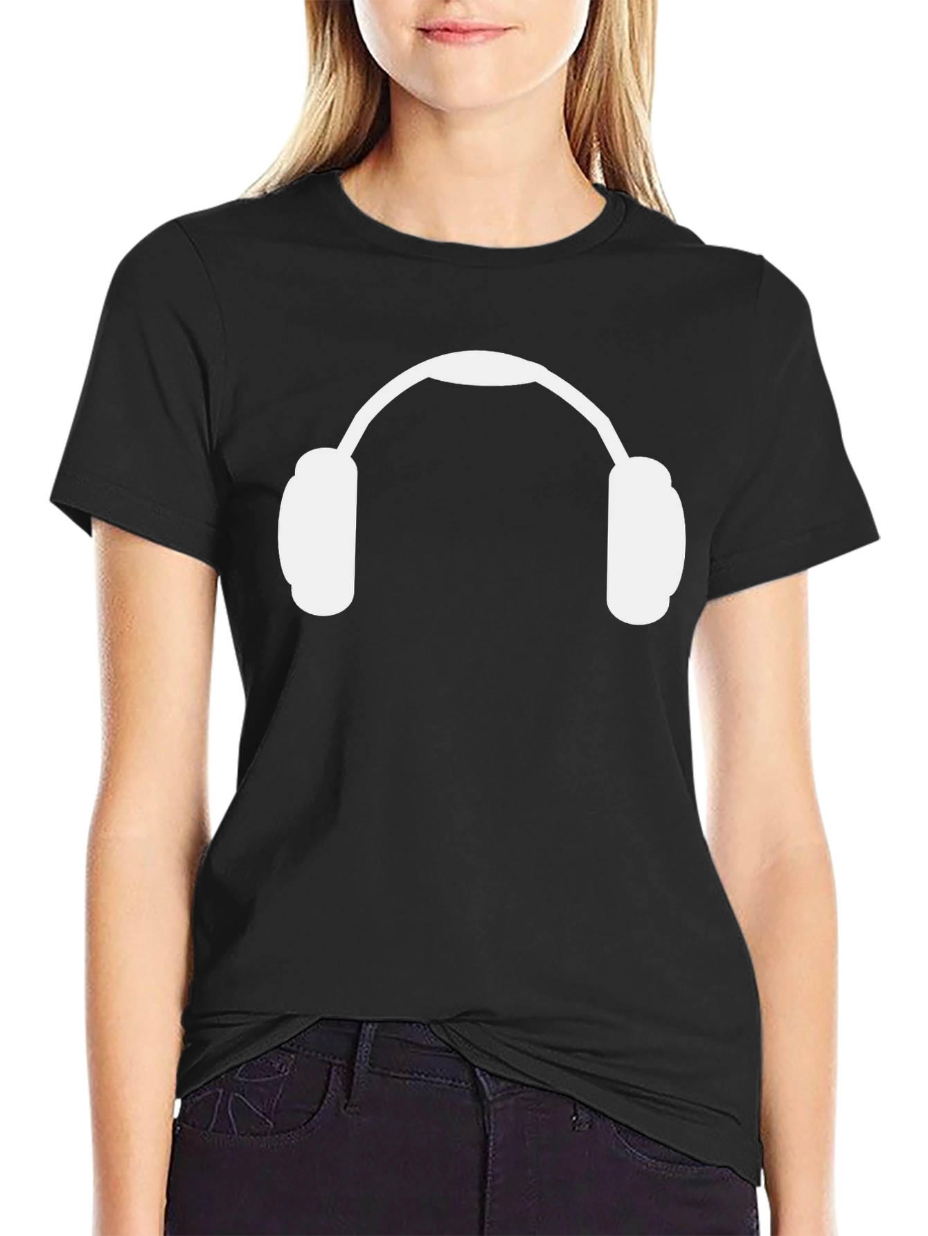 Black Headphone Graphic Tee - Black Cotton Casual Shirt view 2