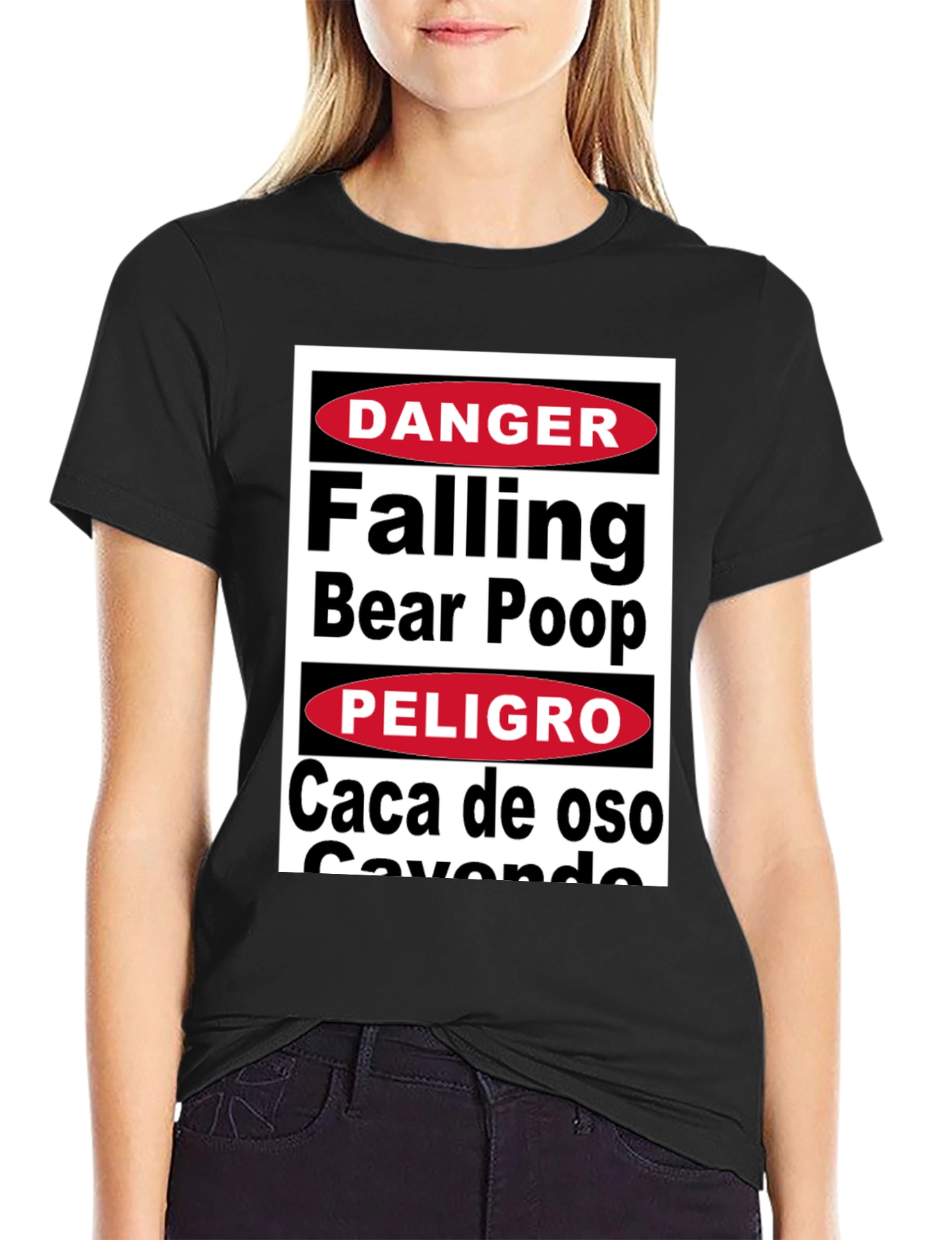 Black Danger Falling Bear Poop T-Shirt Funny Graphic Tee view 2