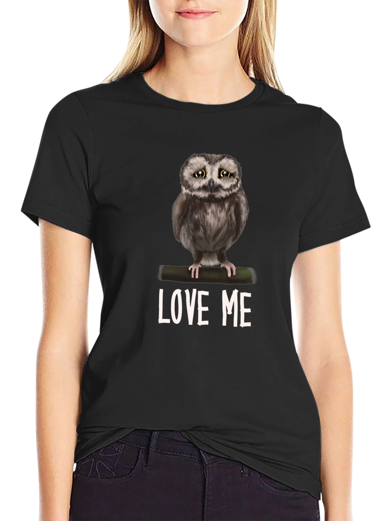 Black Owl Love Me Graphic T-Shirt view 2