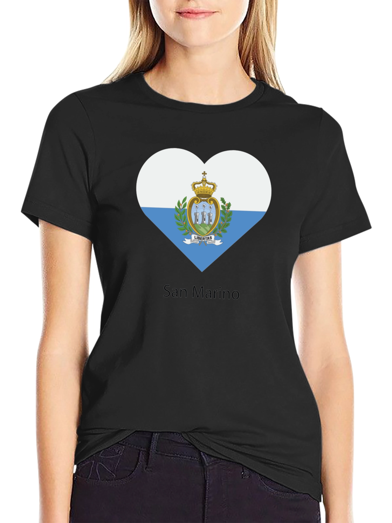 Black San Marino Flag Heart T-Shirt view 2