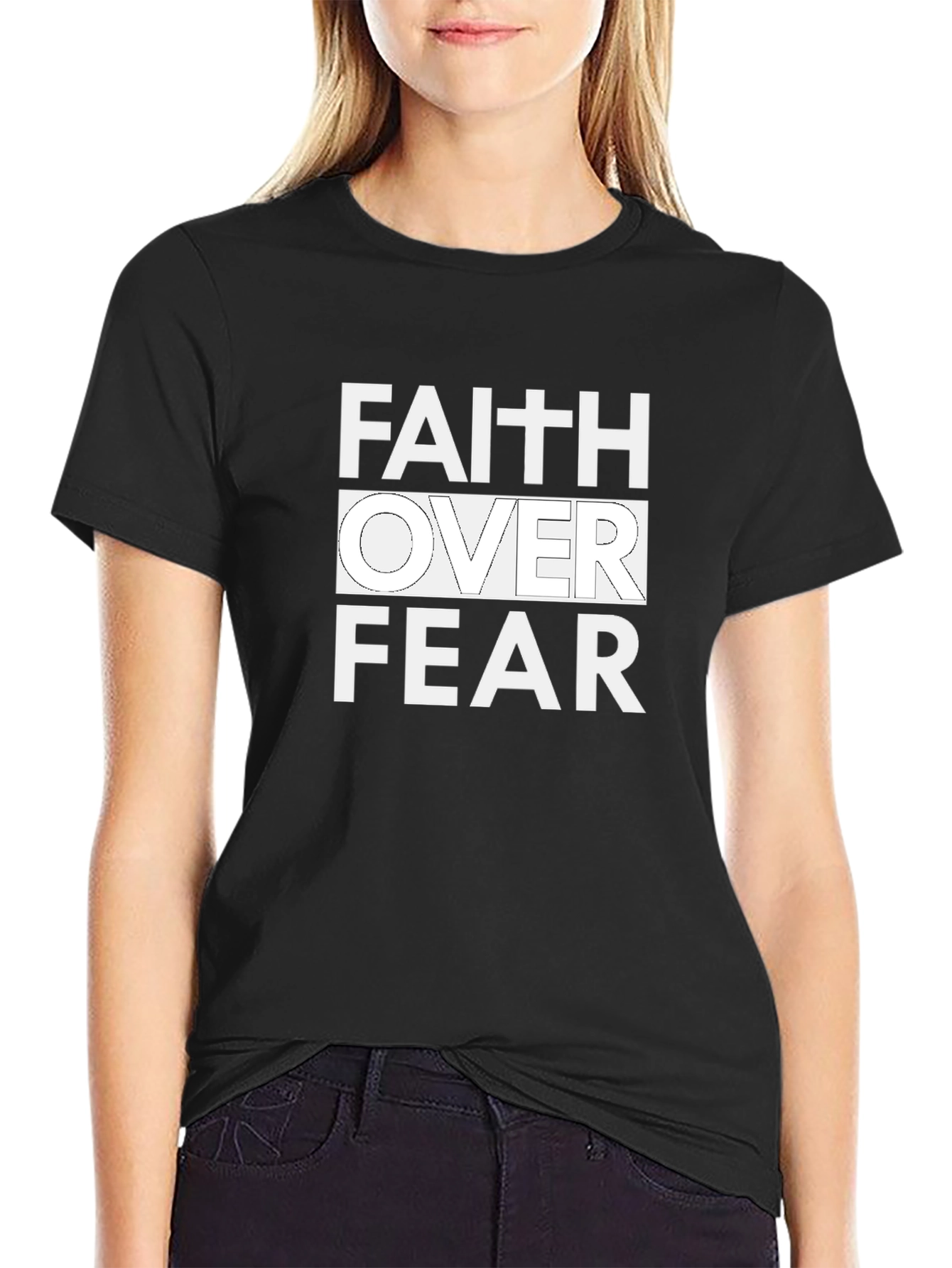 Black Faith Over Fear Graphic Print T-Shirt view 2