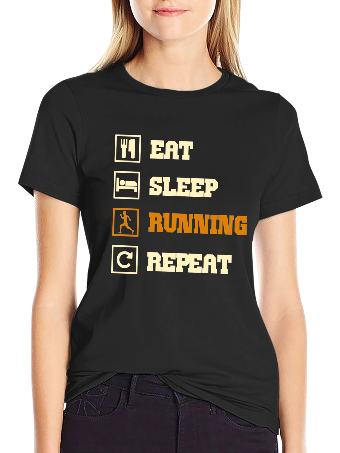 Black Eat Sleep Running Repeat Black T-Shirt view 2