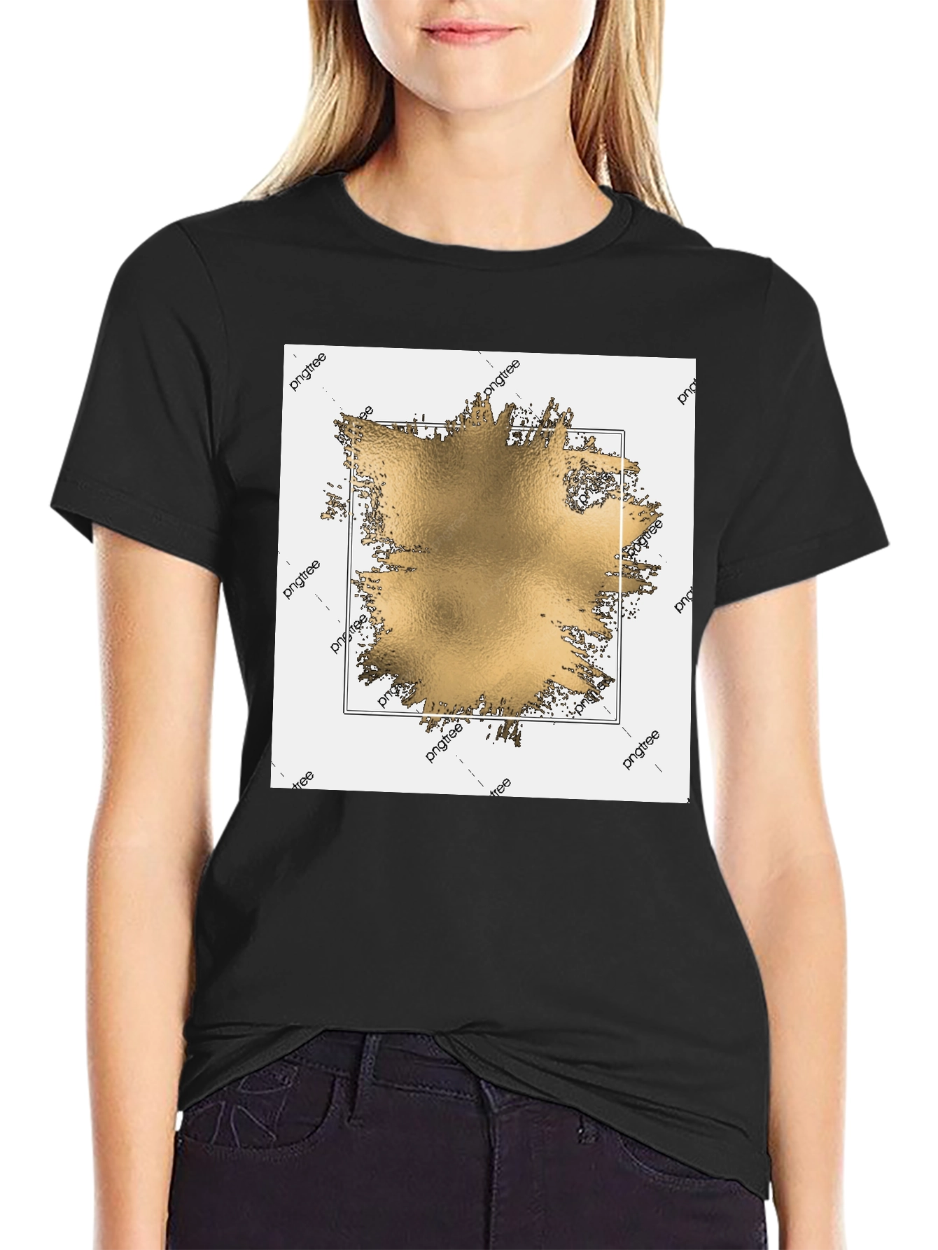 Black Modern Gold Graphic Black T-Shirt view 2