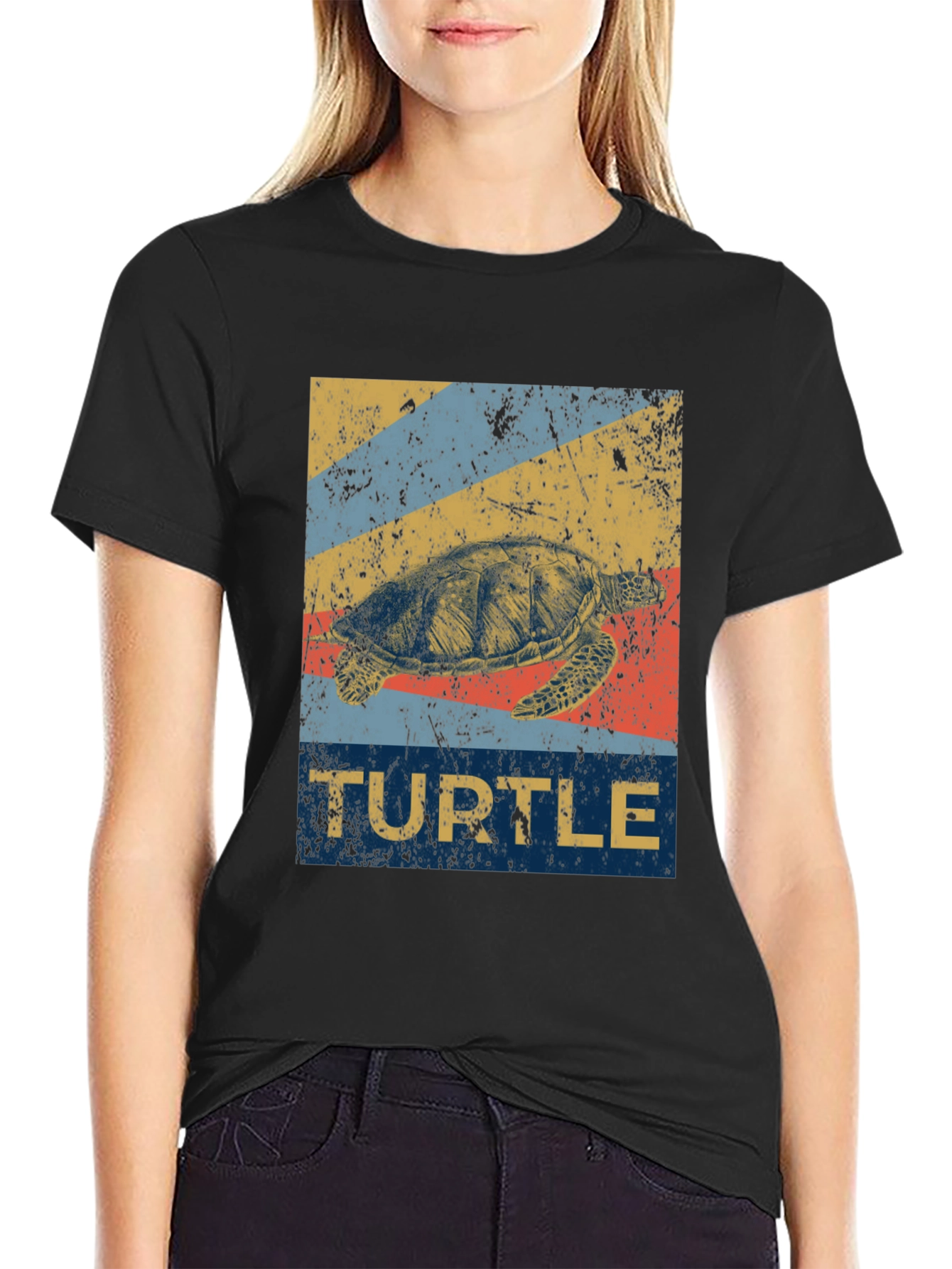 Black Vintage Turtle T-Shirt - Retro Sea Life Graphic Tee view 2